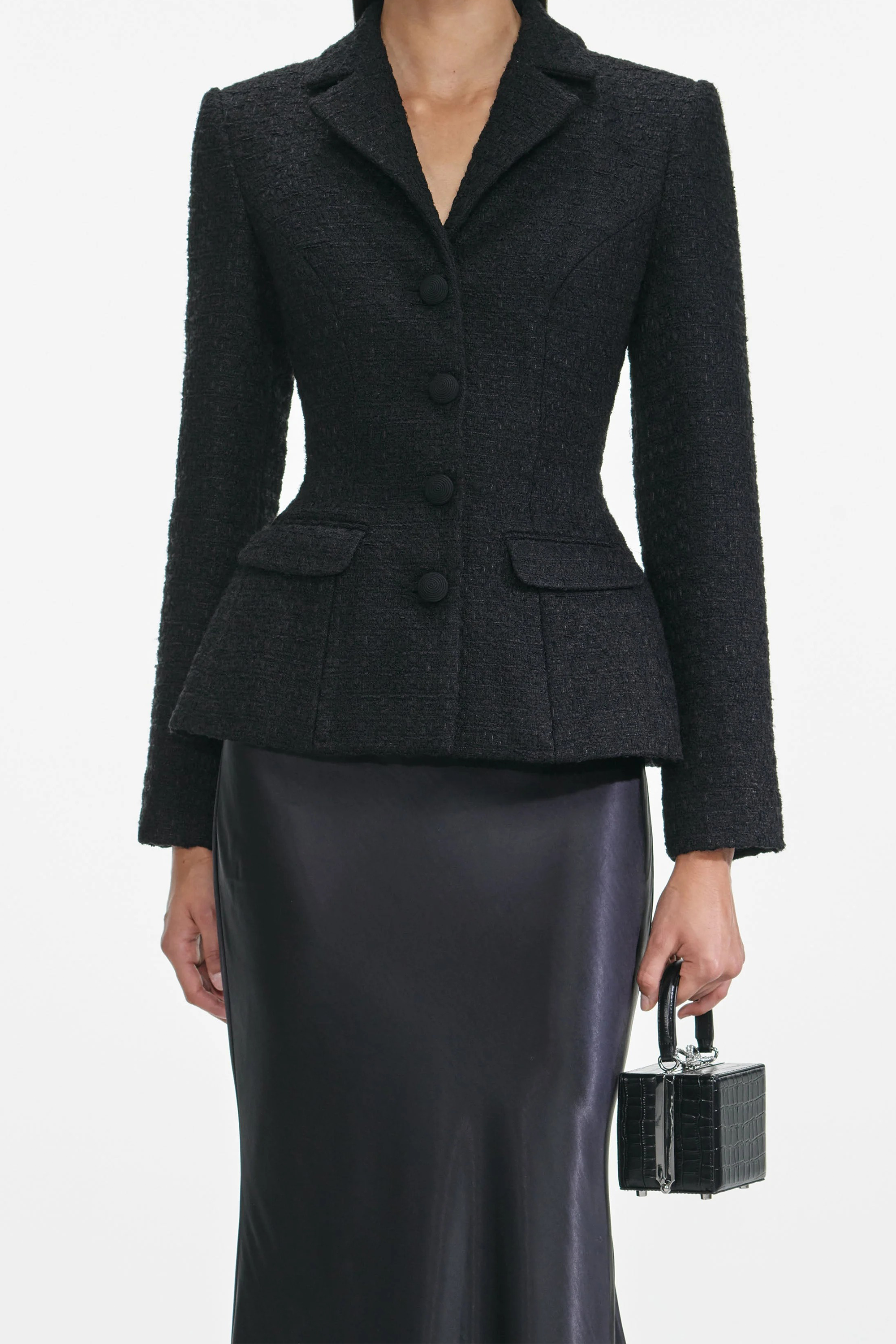 Ariadna Black Tweed Jacket & Satin Skirt Set