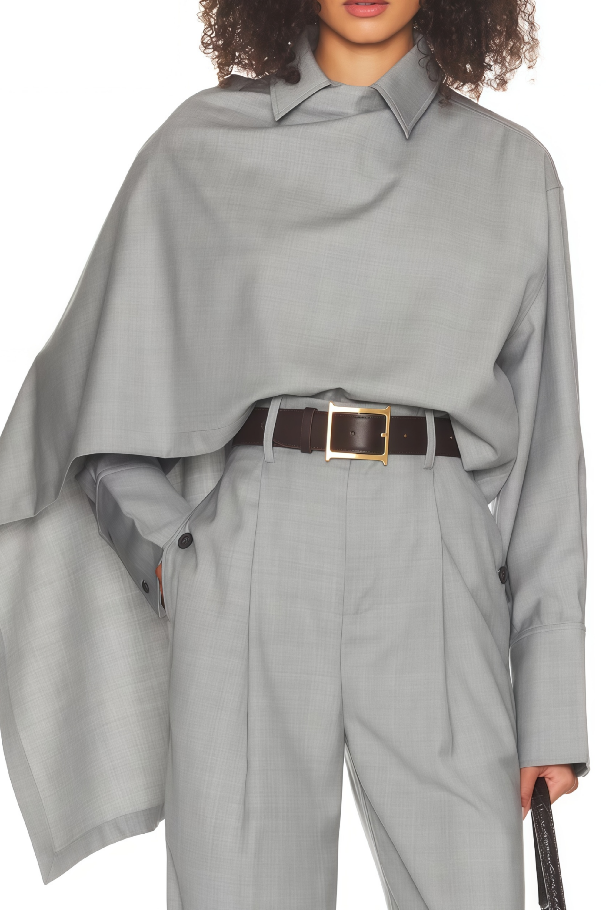Cynthia Grey Asymmetrical Draped Shirt & Trousers Set