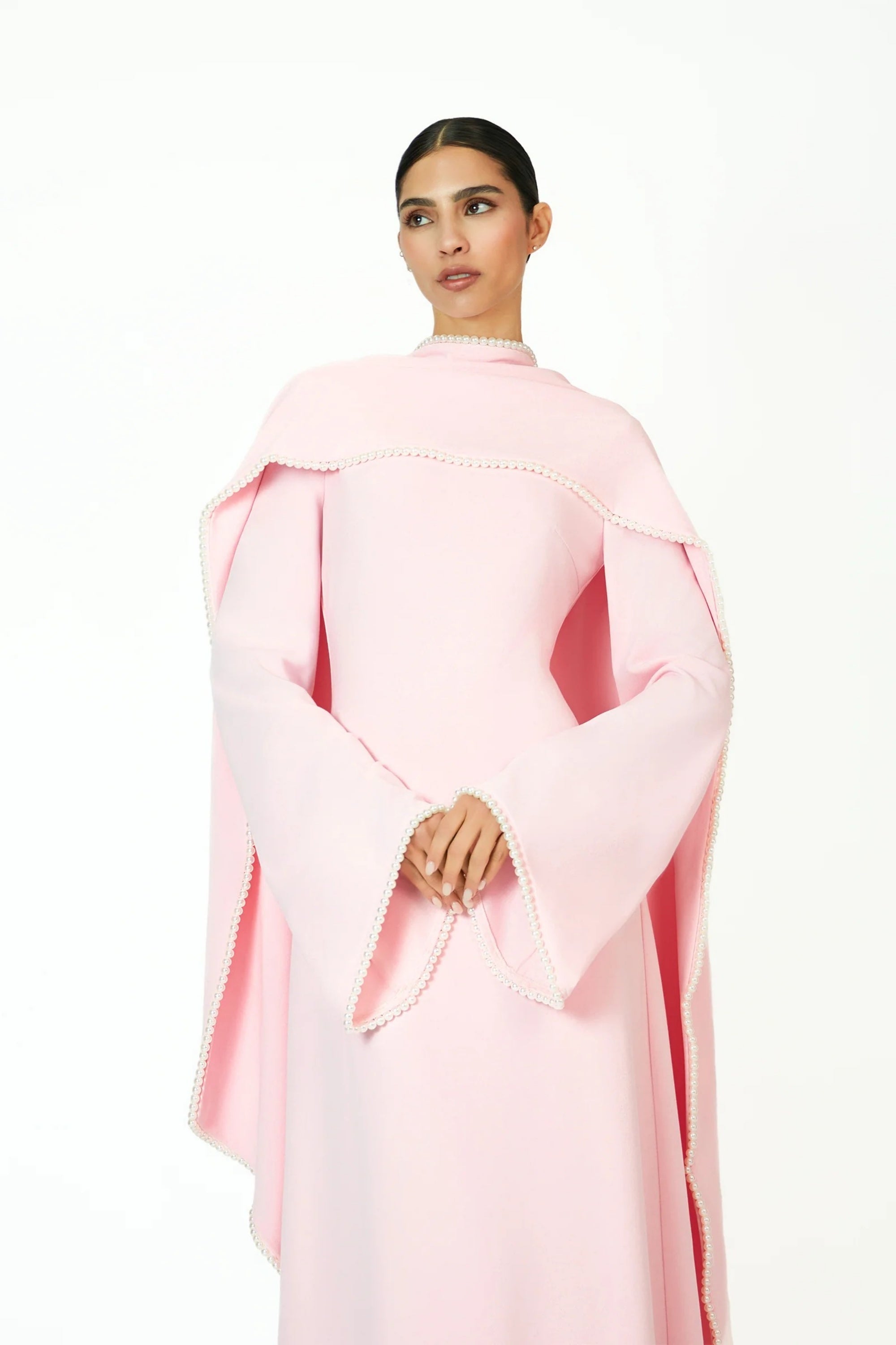 Piroska Pink Pearl Trim Shawl Detail Maxi Dress (Final Sale-US Only)