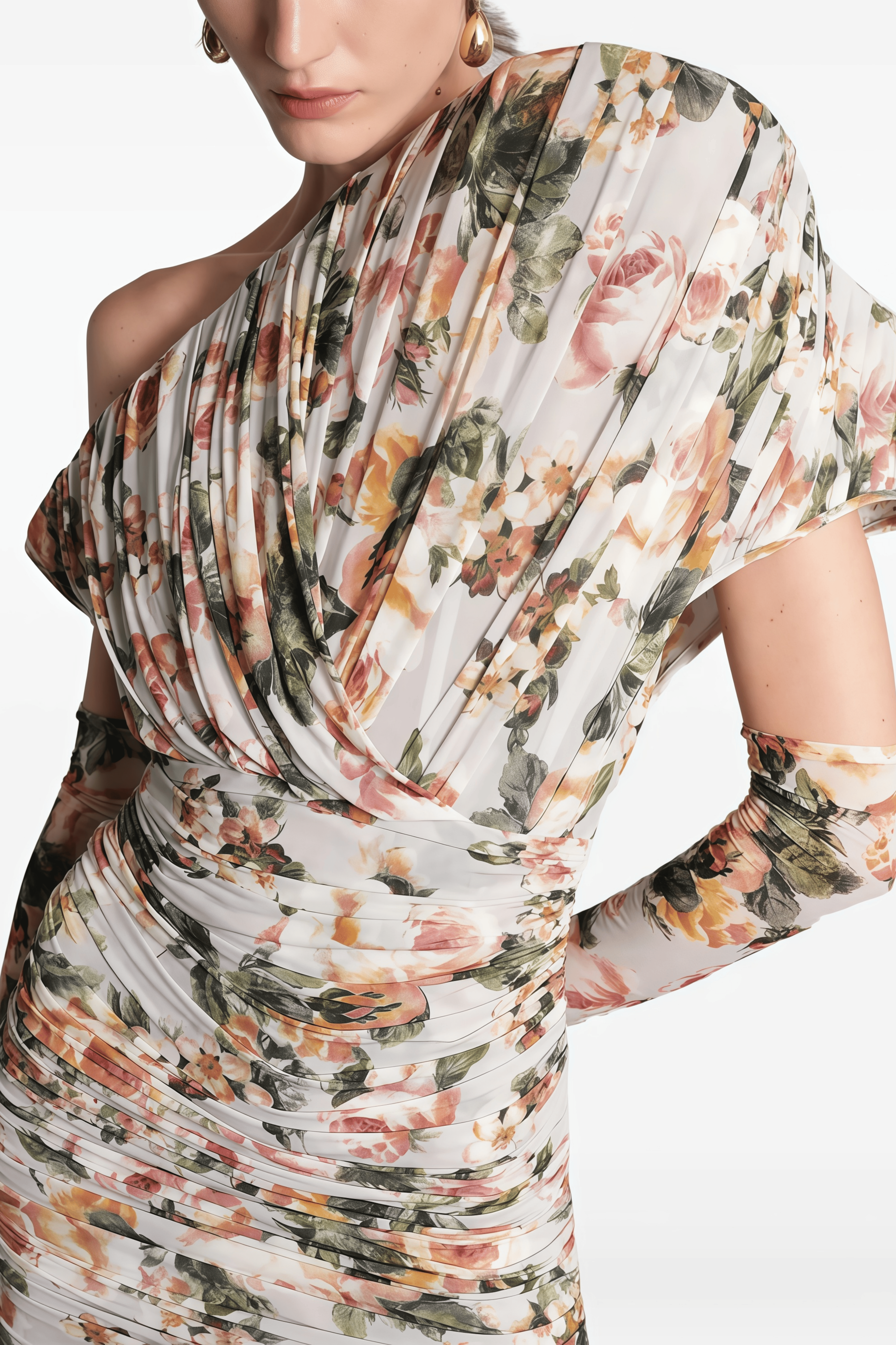 Felicia Grey Asymmetrical Floral Print Mini Dress