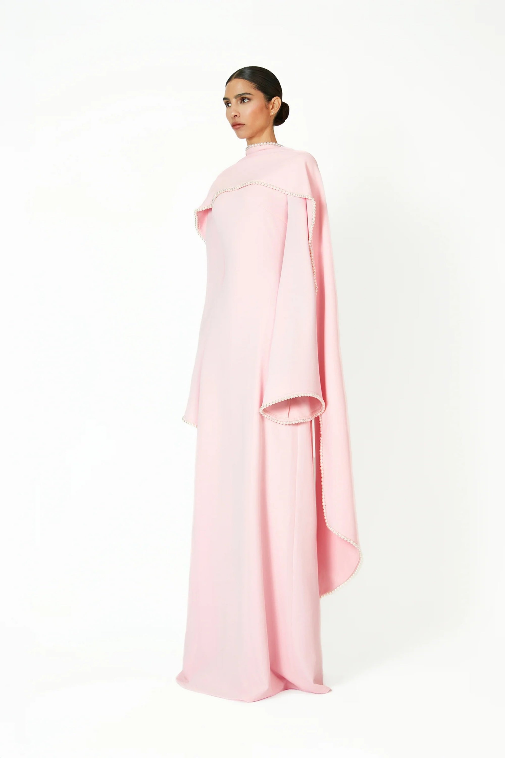 Piroska Pink Pearl Trim Shawl Detail Maxi Dress (Final Sale-US Only)