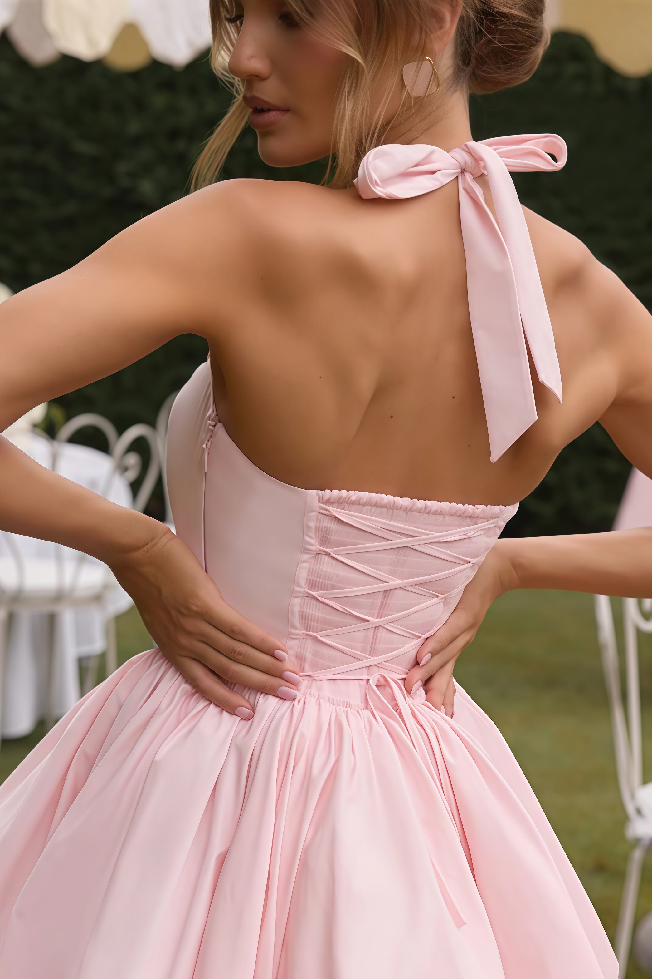 Anaelle Pink Shirred Puffball Mini Dress