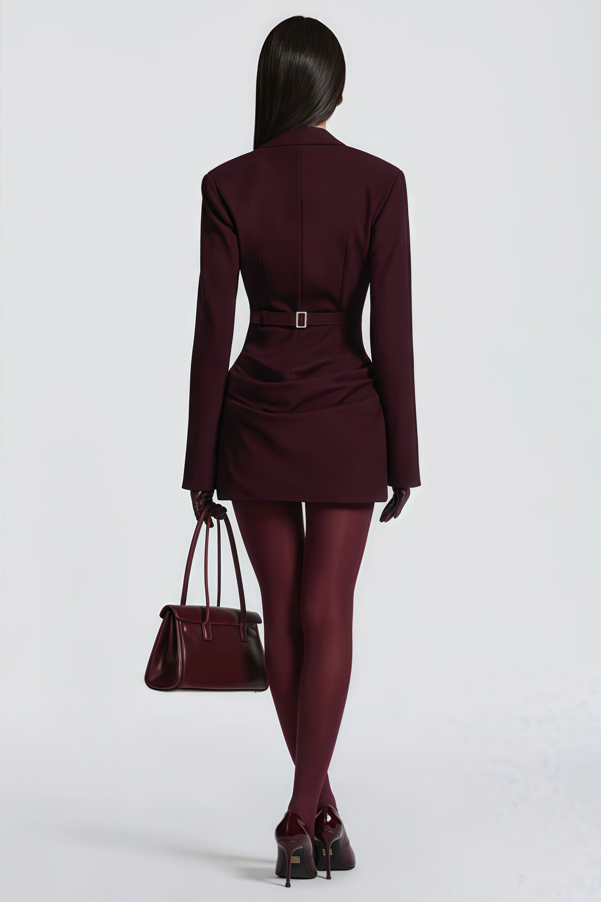 Rosette Wine Red Ruched Blazer Mini Dress