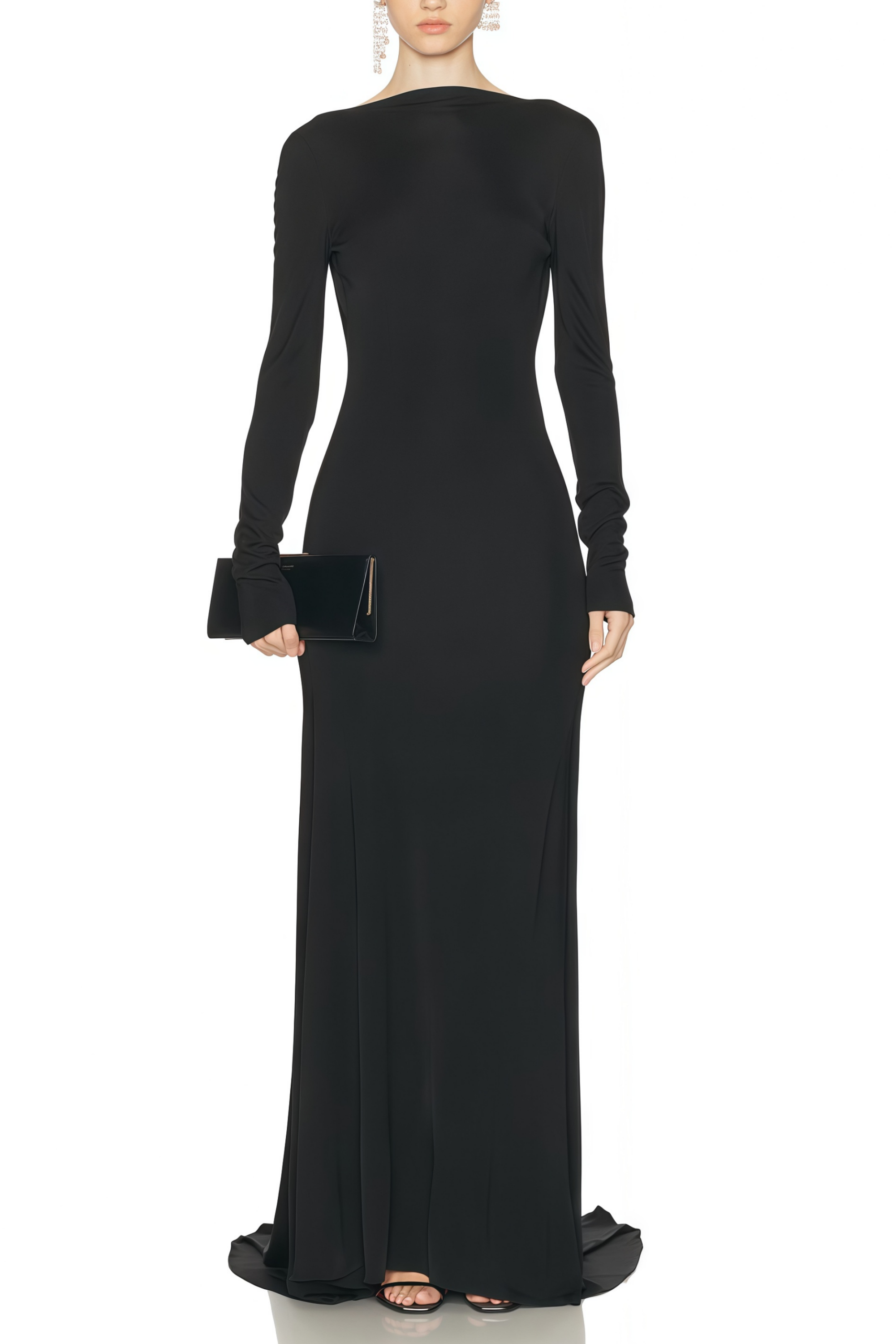 Caterina Black Open Back Maxi Gown with Train (Final Sale-US Only)