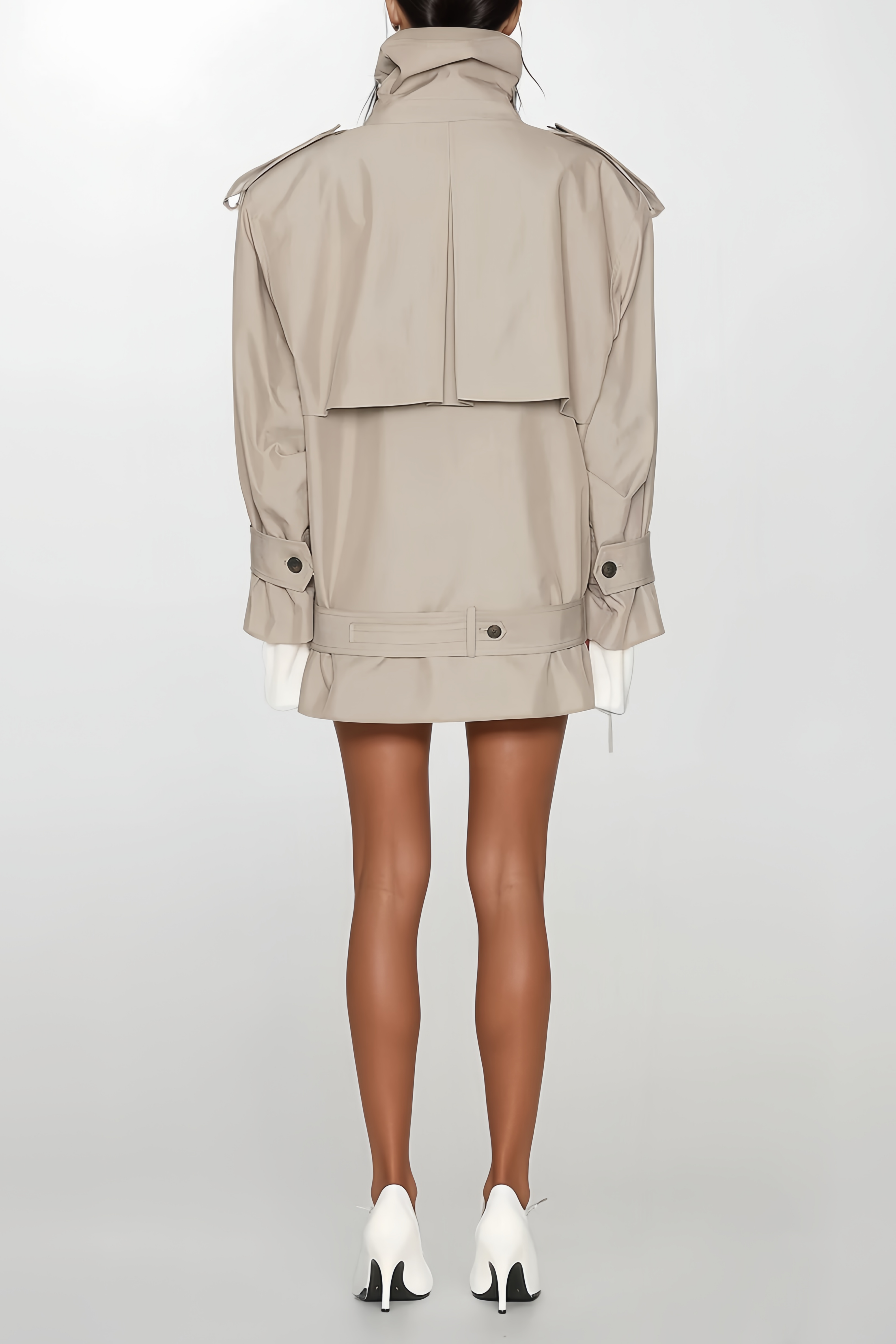 Mavis Grey Double-Breasted Belted Trench Coat
