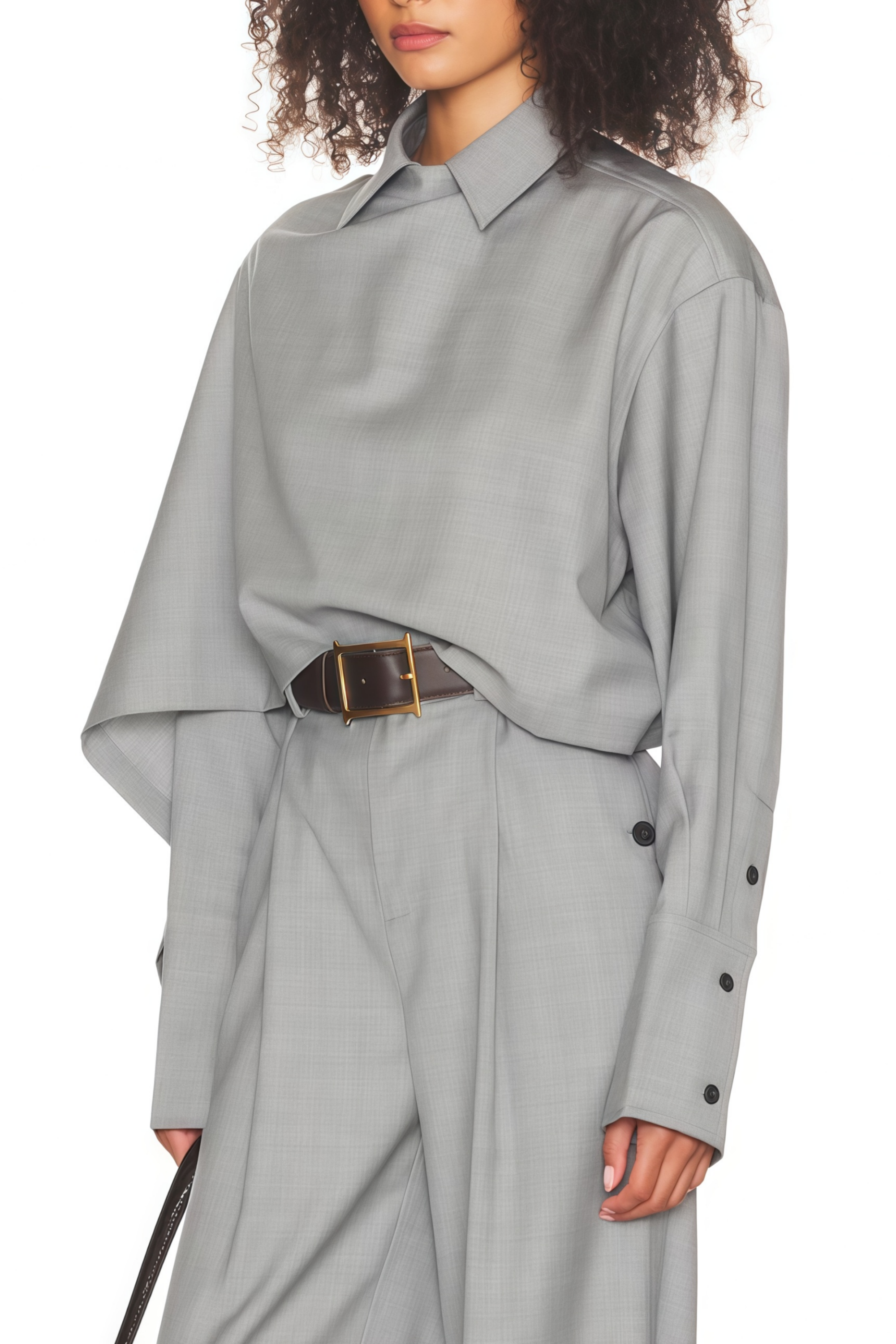 Cynthia Grey Asymmetrical Draped Shirt & Trousers Set