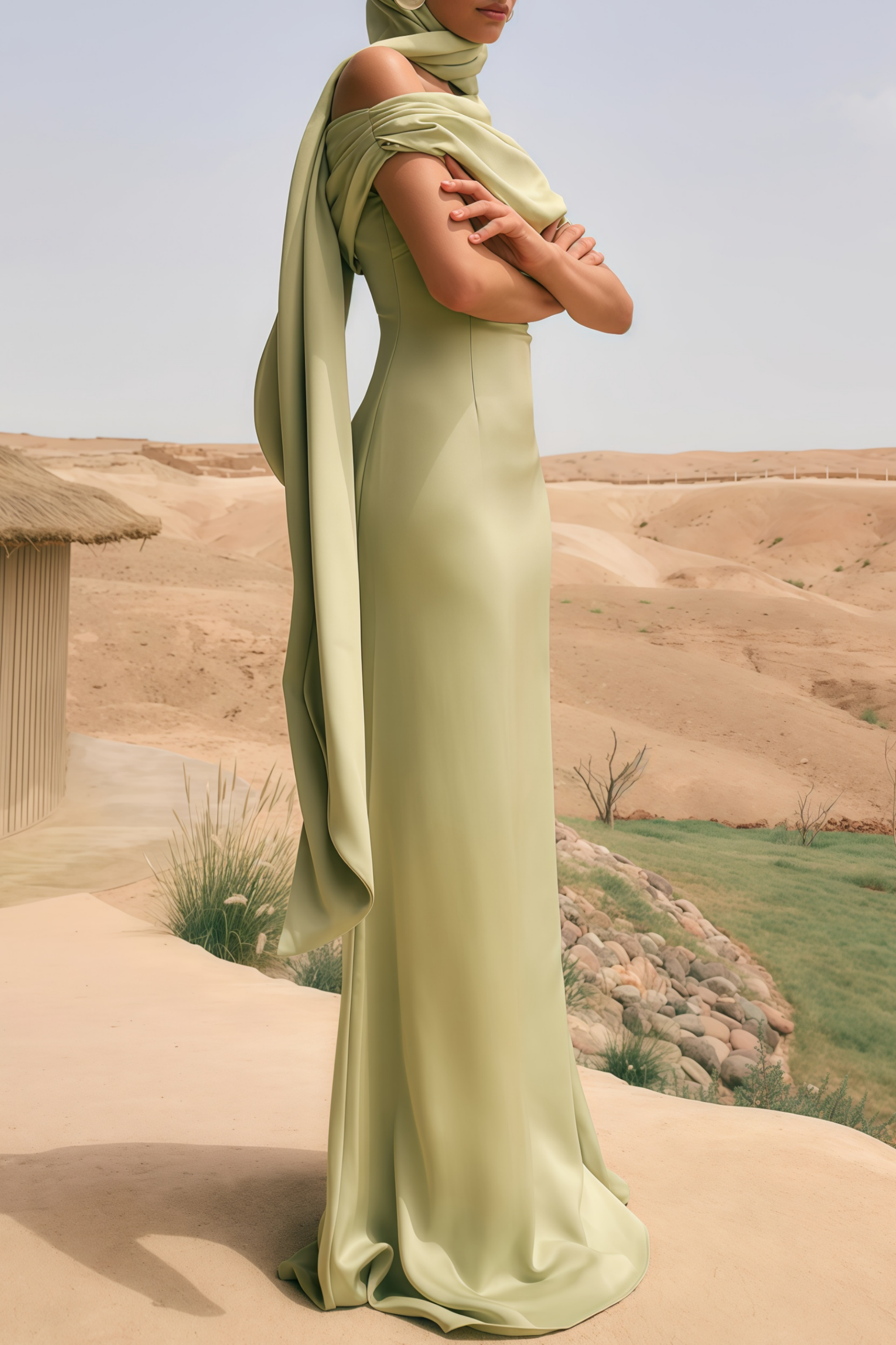 Benedetta Green One Shoulder Satin Maxi Dress (Final Sale-US Only)