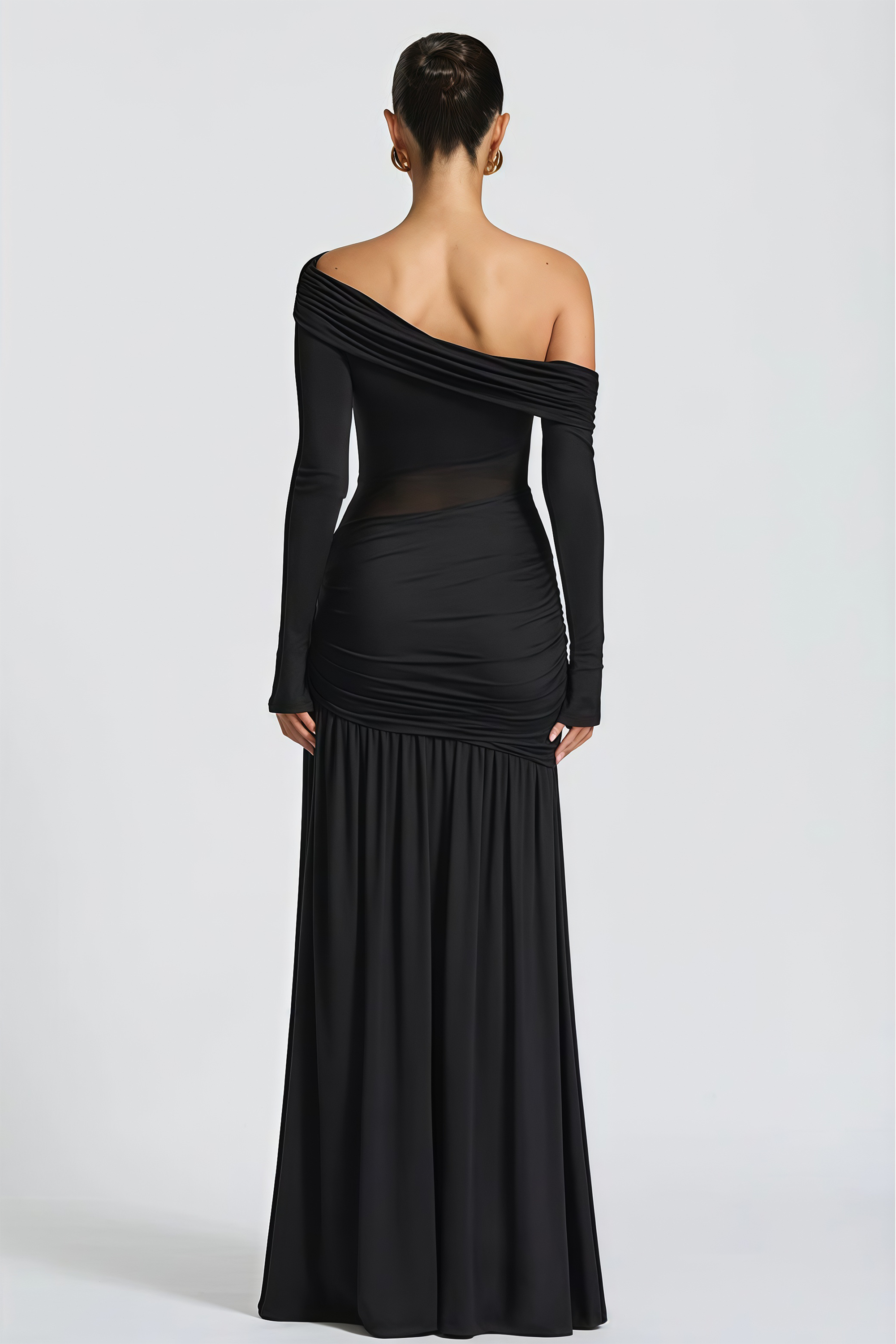 Anastasia Black One Shoulder Gathered Maxi Dress (Final Sale)