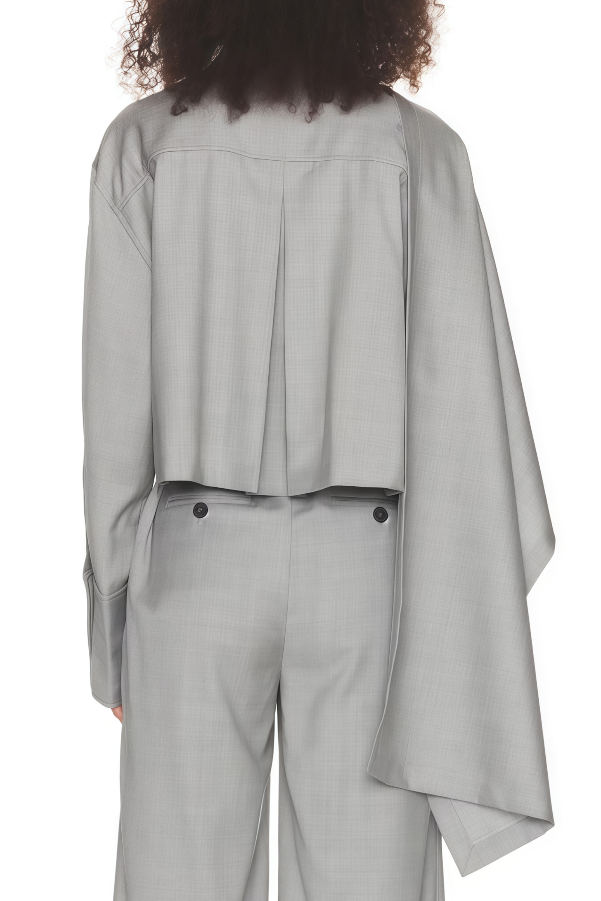 Cynthia Grey Asymmetrical Draped Shirt & Trousers Set (Final Sale-US Only)