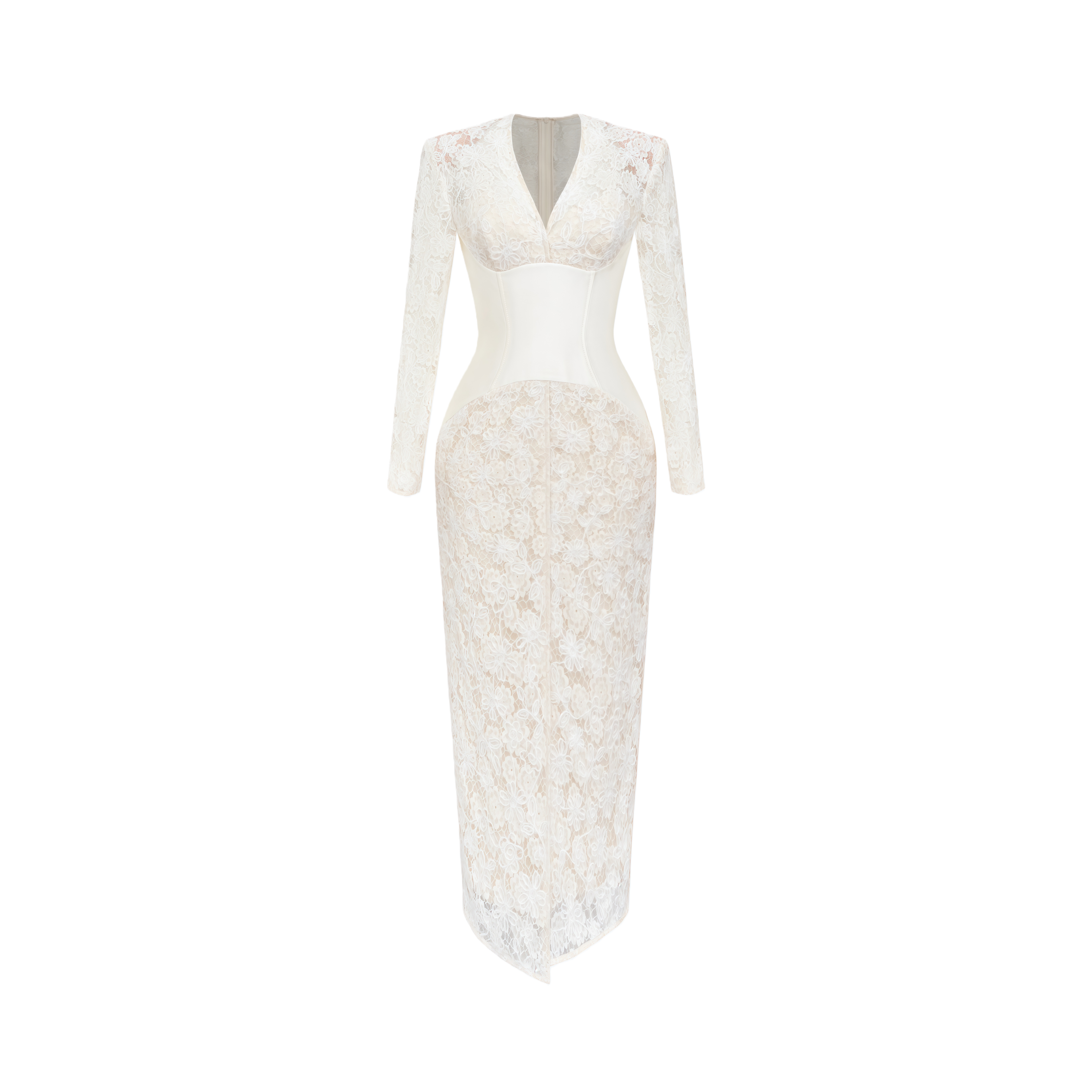Oona White Floral Lace Pencil Midi Dress