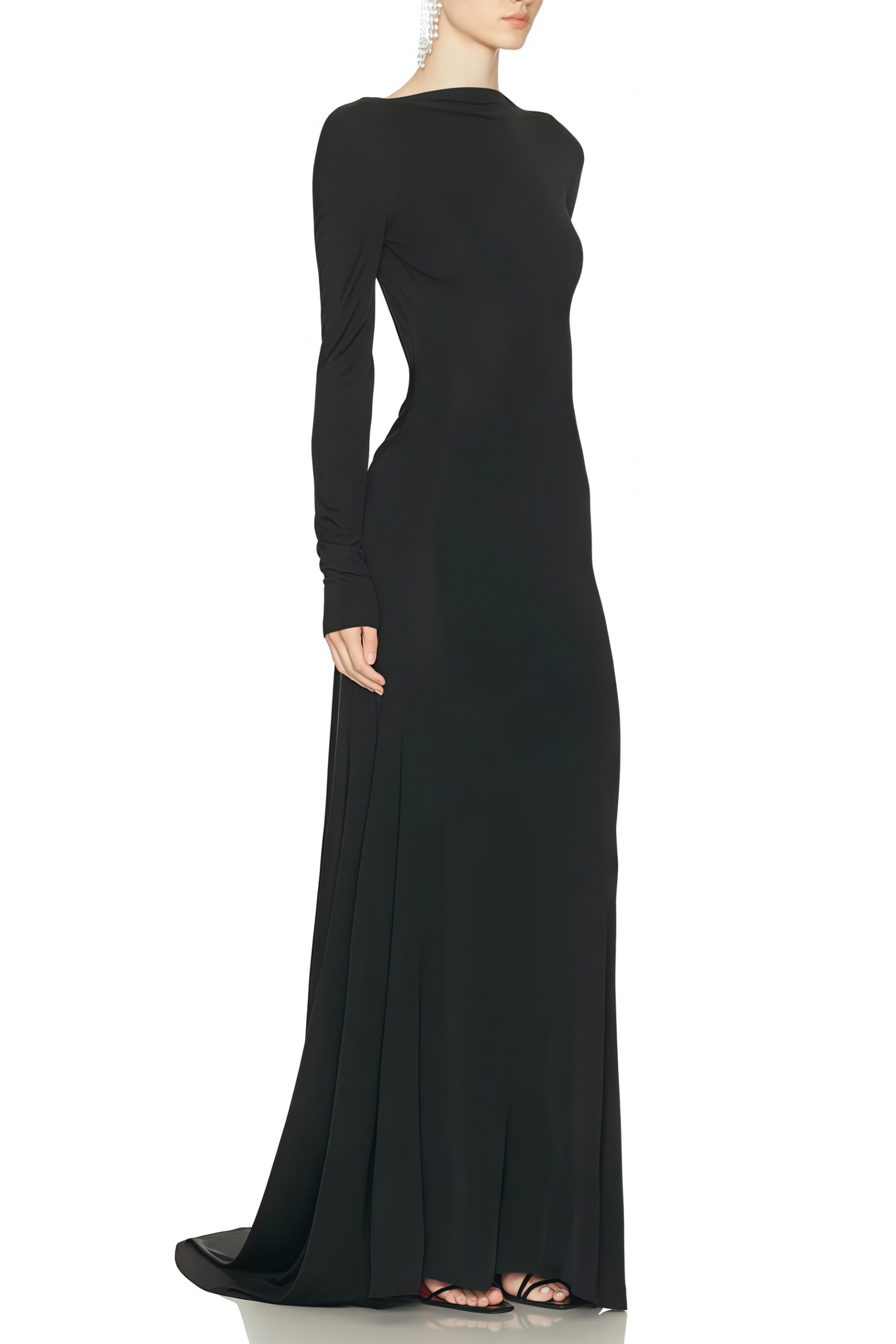 Caterina Black Open Back Maxi Gown with Train (Final Sale-US Only)
