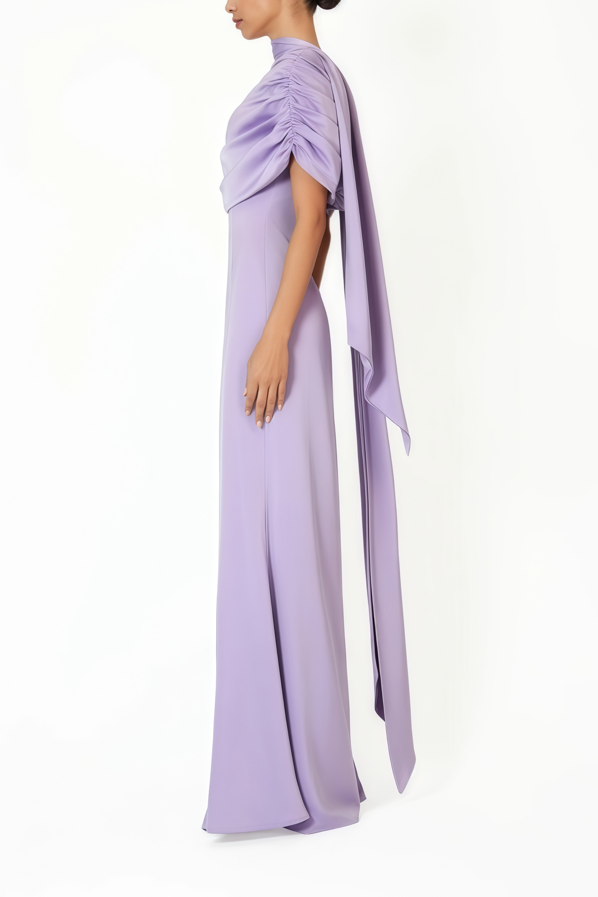 Benedetta Lilac One Shoulder Satin Maxi Dress