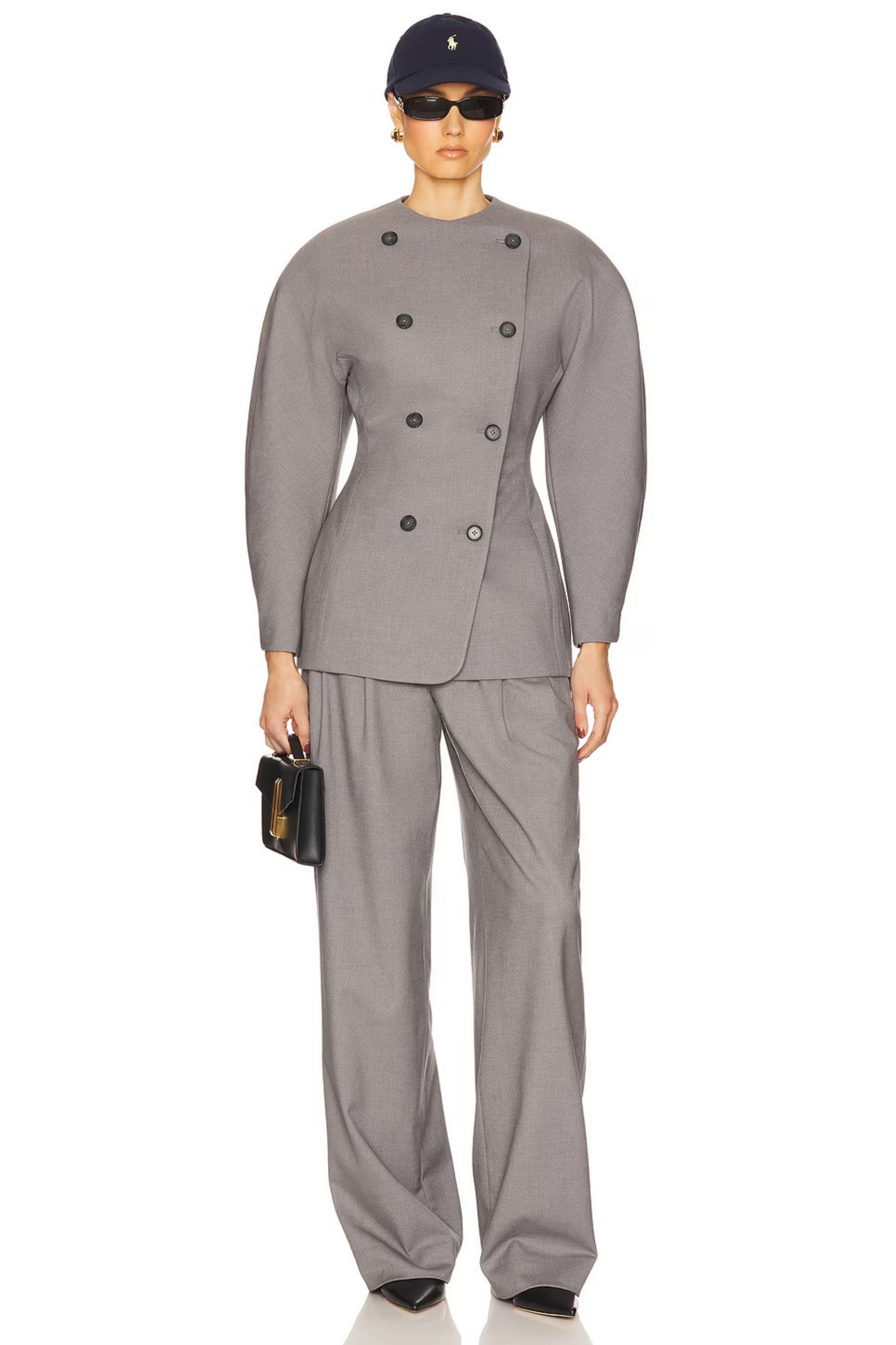 Clémence Grey Double-Breasted Coat & Trousers Set
