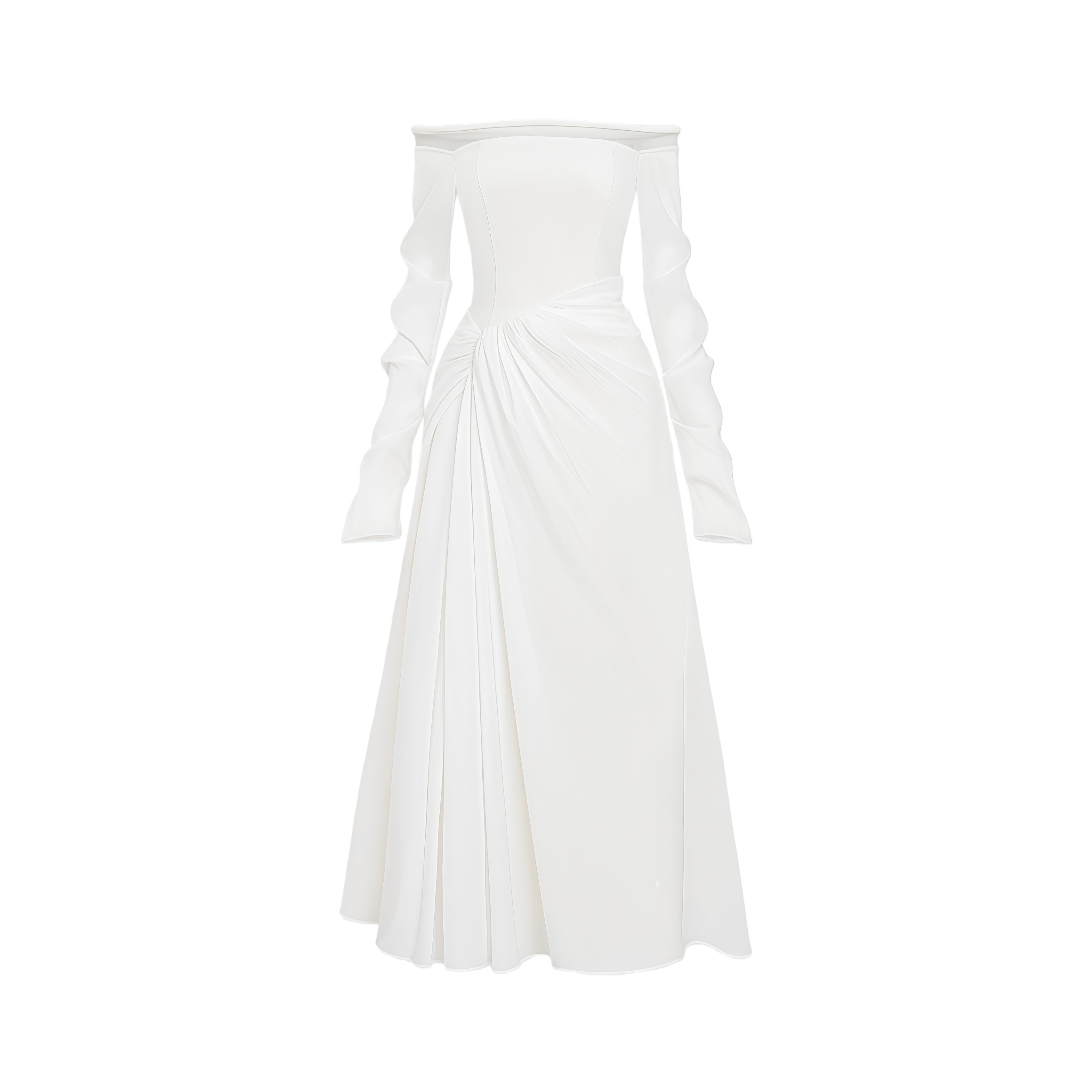 Gelsomina White Gathered Crepe Midi Dress