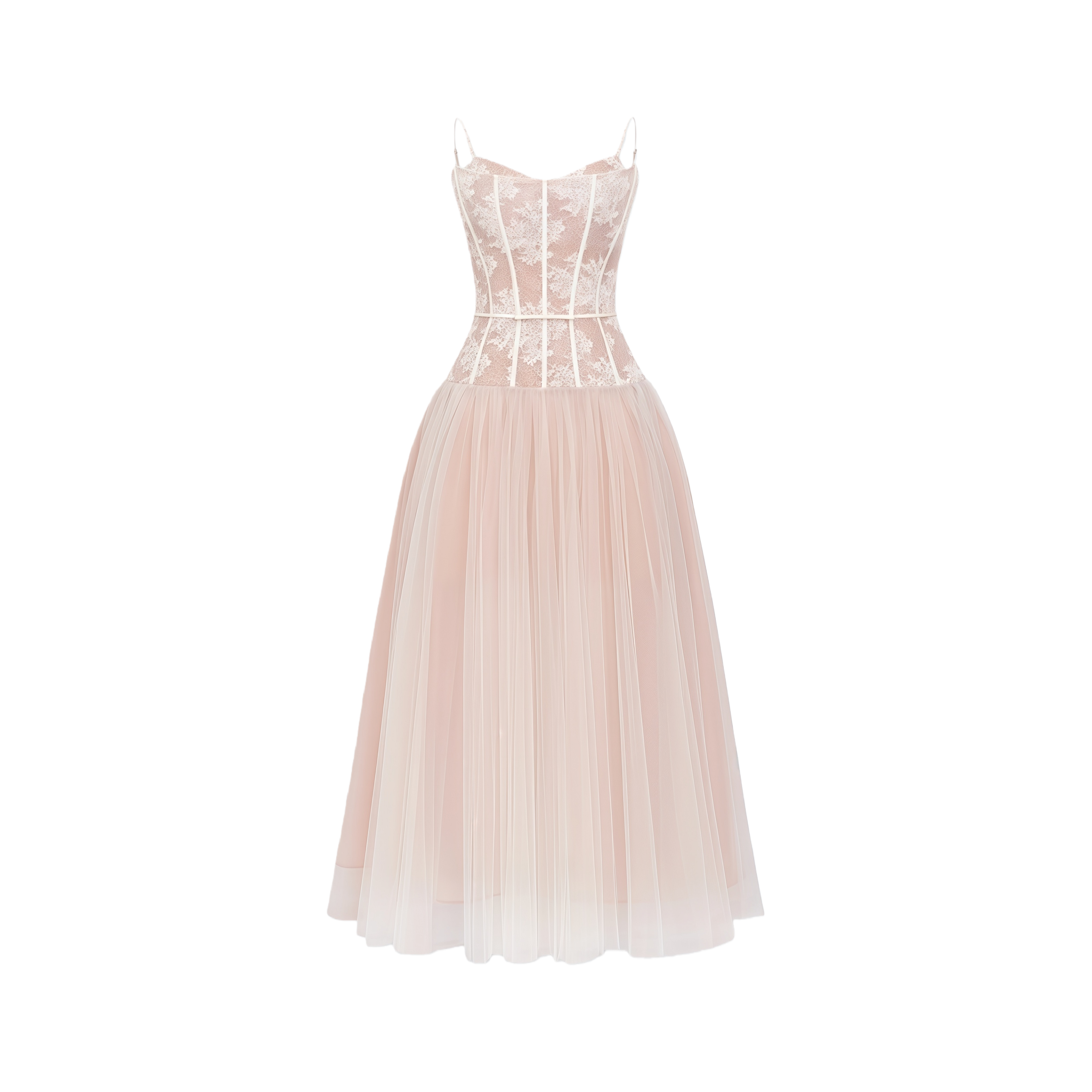Mira Neutrals Lace Panel Tulle Maxi Dress