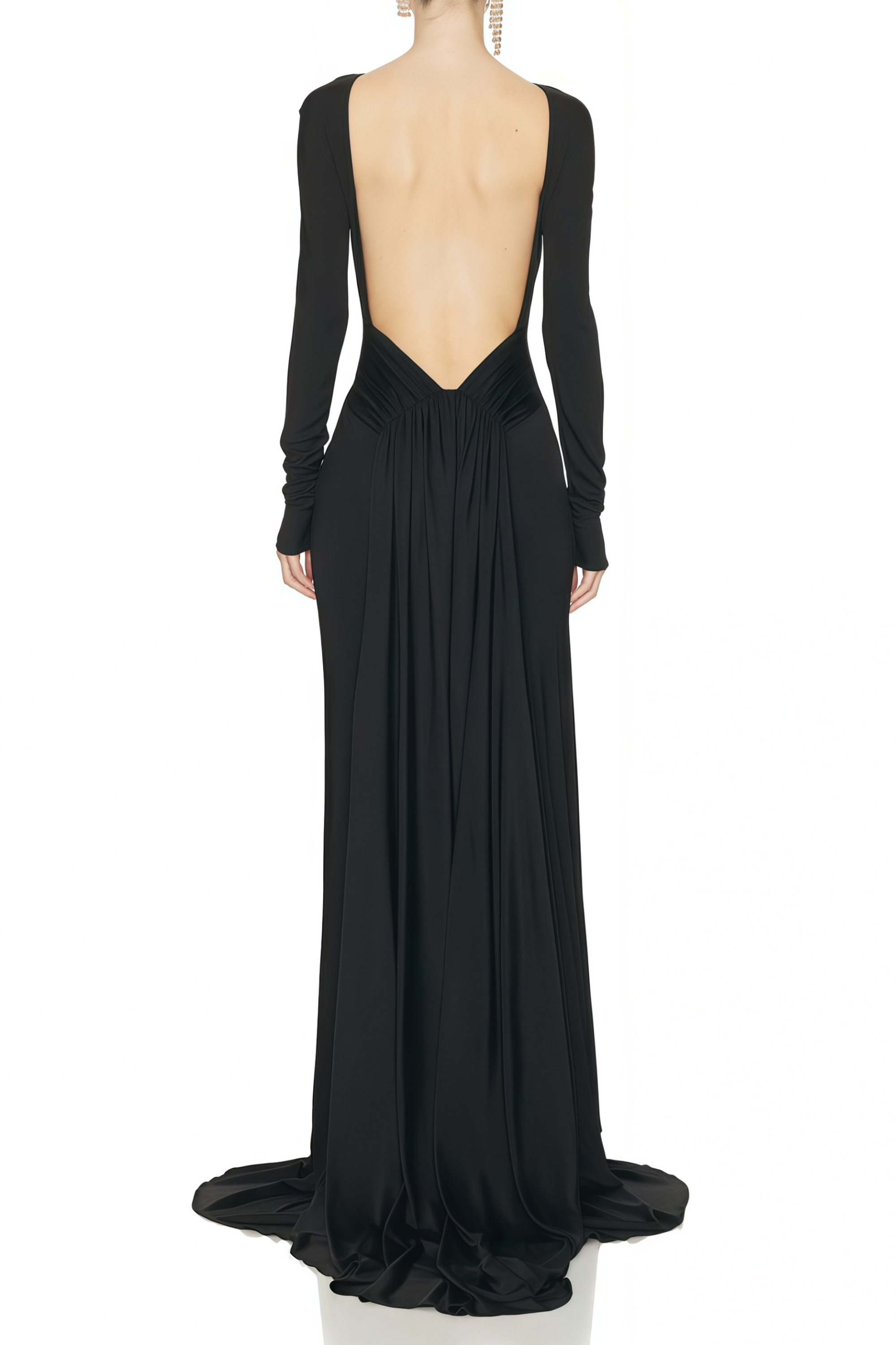 Caterina Black Open Back Maxi Gown with Train (Final Sale-US Only)