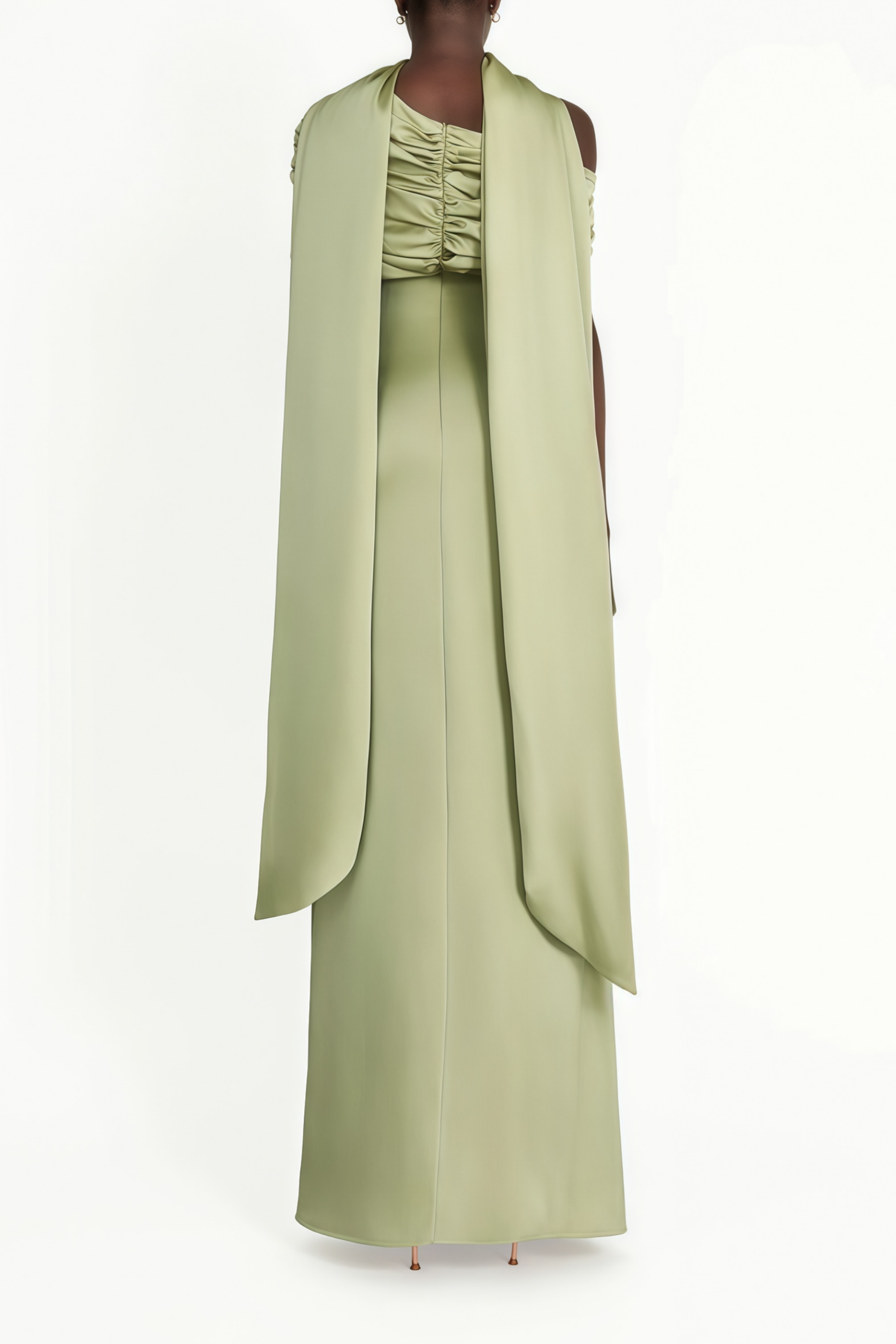 Benedetta Green One Shoulder Satin Maxi Dress