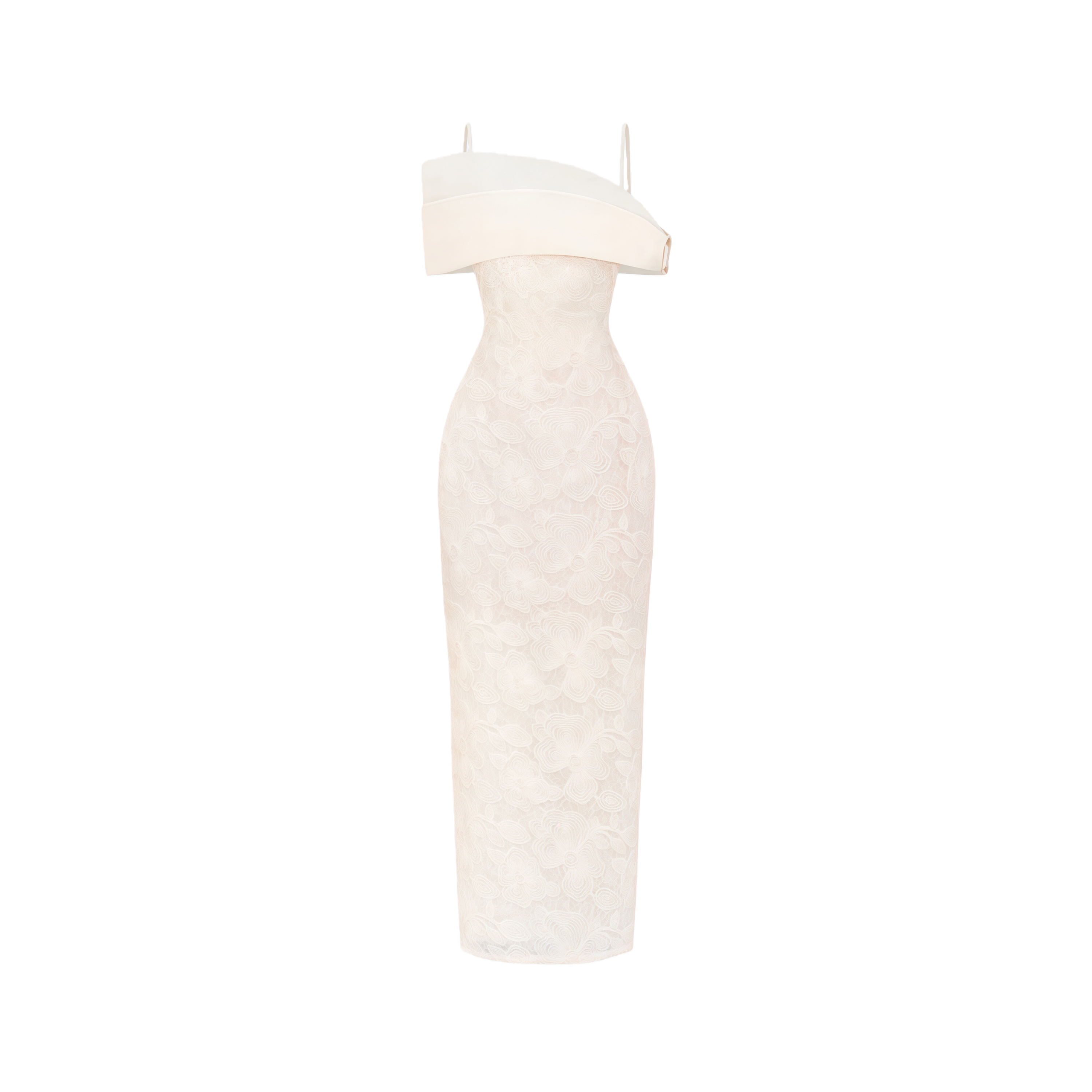 Ortensia Neutral Floral Lace Pencil Maxi Dress
