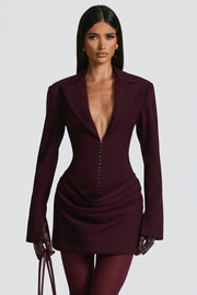 Rosette Wine Red Ruched Blazer Mini Dress