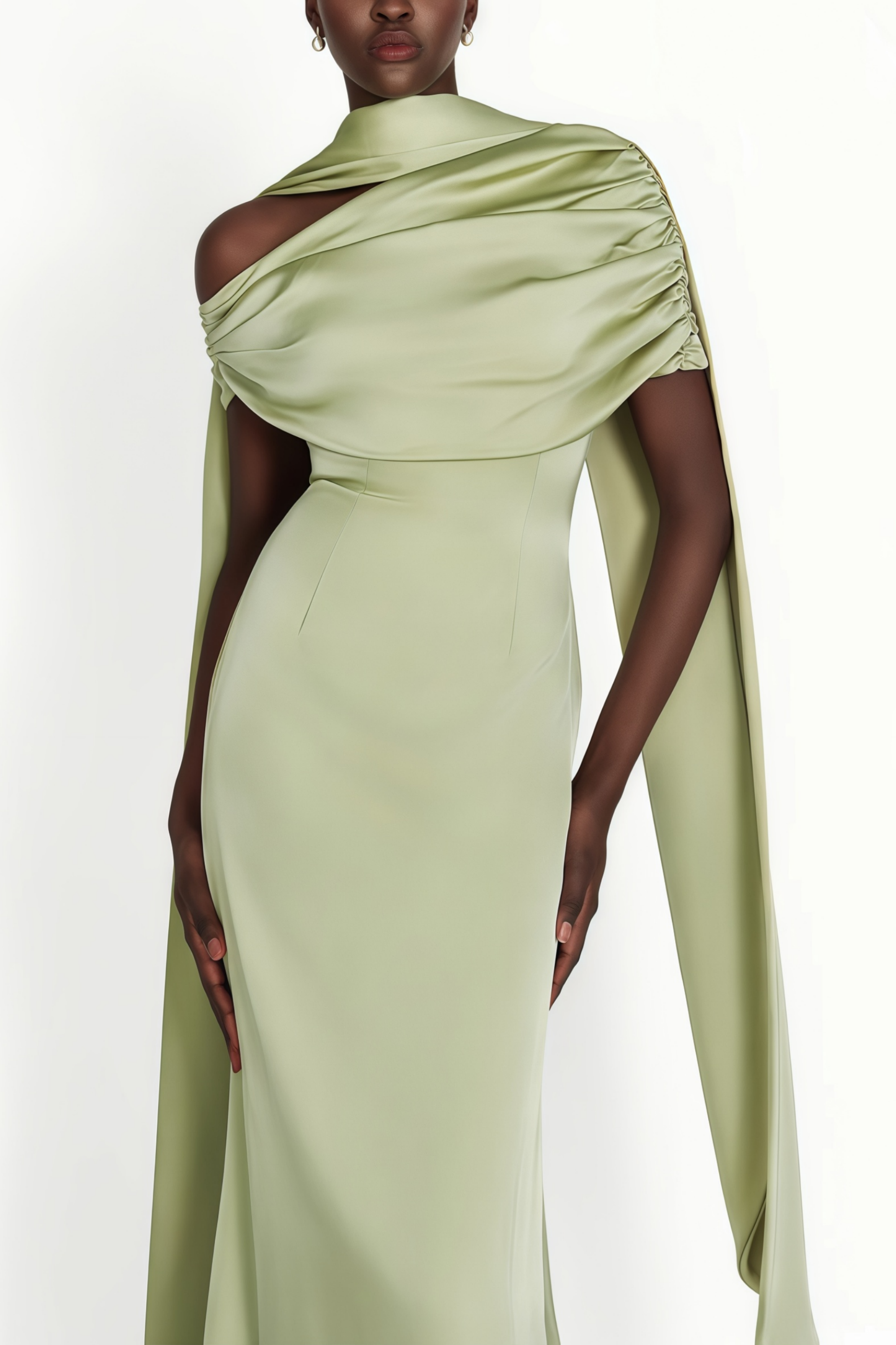 Benedetta Green One Shoulder Satin Maxi Dress (Final Sale-US Only)