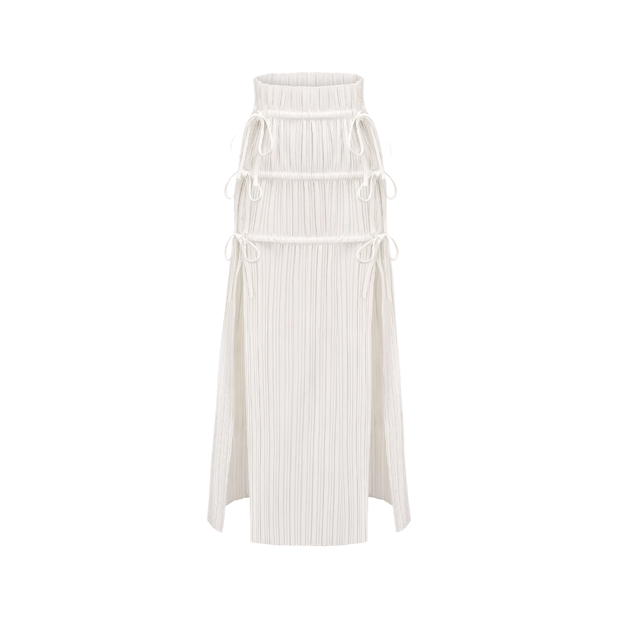 Milicent slitte drawstring pleated maxi skirt