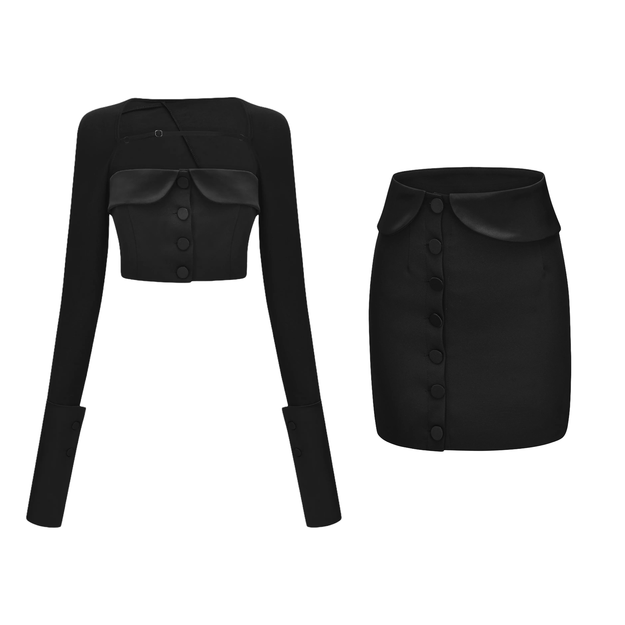 Luciela spaghetti-detail crop top & skirt matching set (Final Sale)