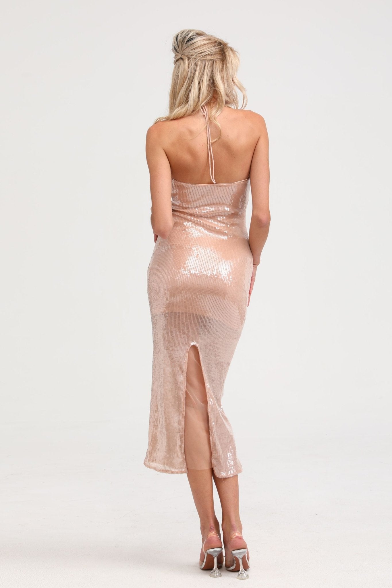 Laoise sequin halterneck midi dress