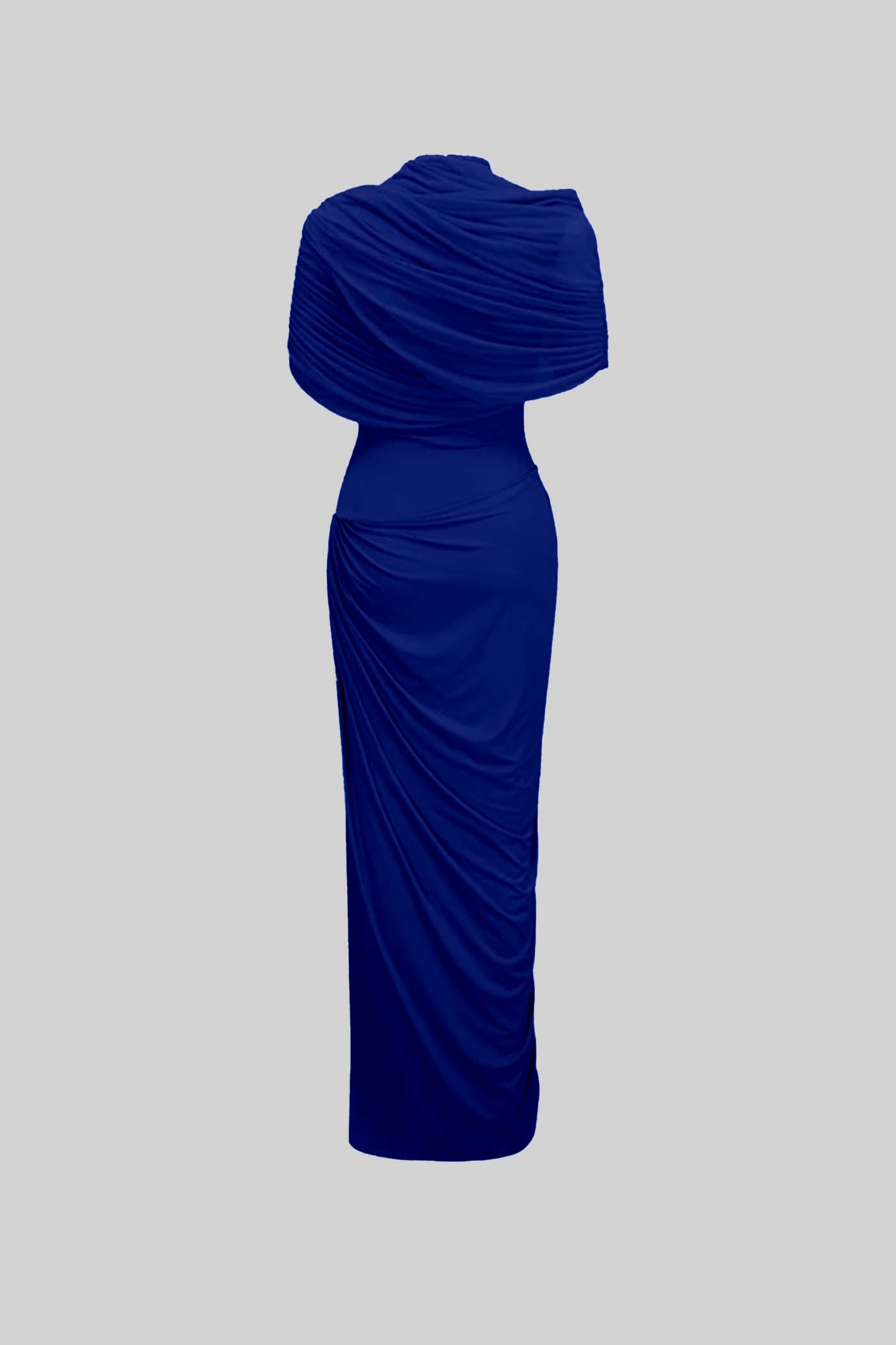 Elegant 3-Piece Maxi Dress With Ruched Details And Draping Skirt - Navy Blue