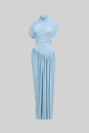 Elegant 3-Piece Maxi Dress With Ruched Details And Draping Skirt - Baby Blue