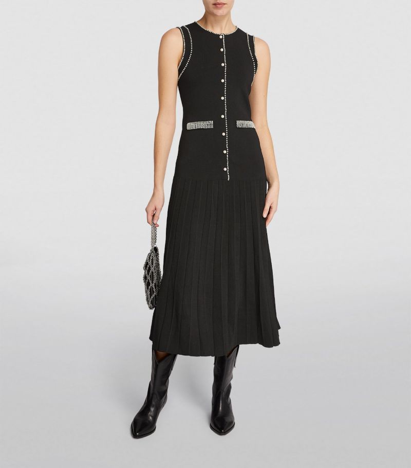 SANDRO Bead-Trim Midi Dress - Black