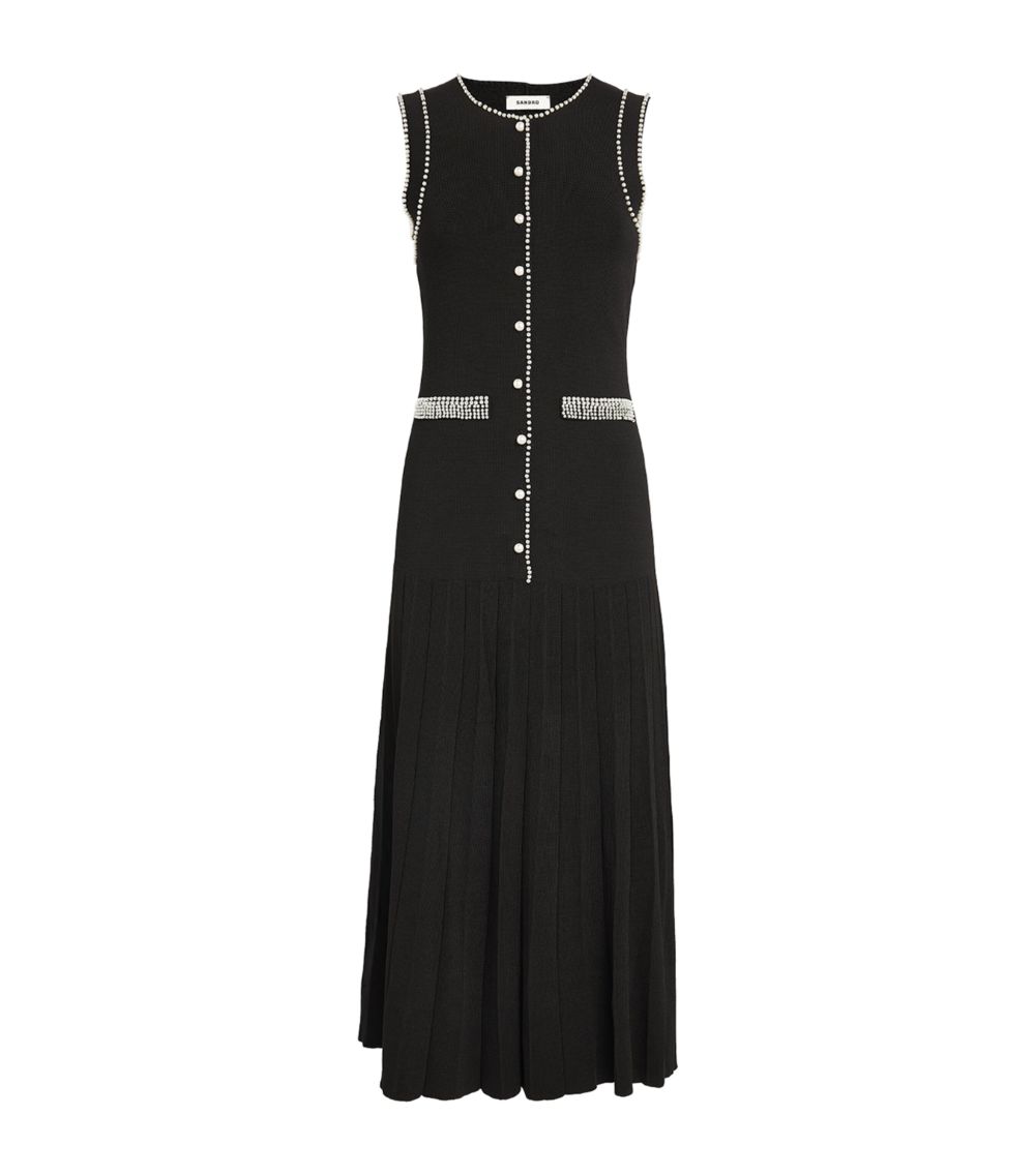 SANDRO Bead-Trim Midi Dress - Black