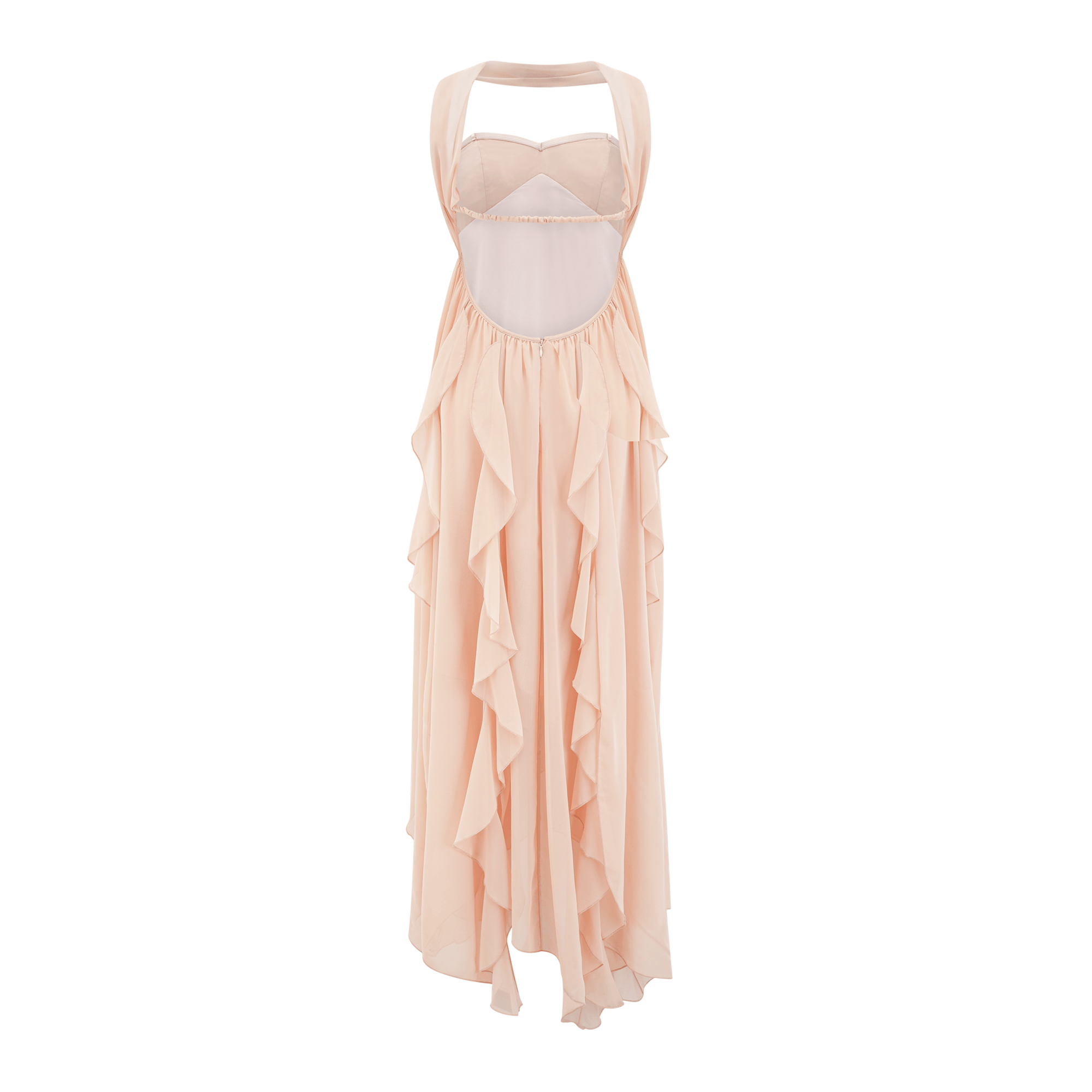 Mariah pink chiffon ruffle halter neck maxi dress