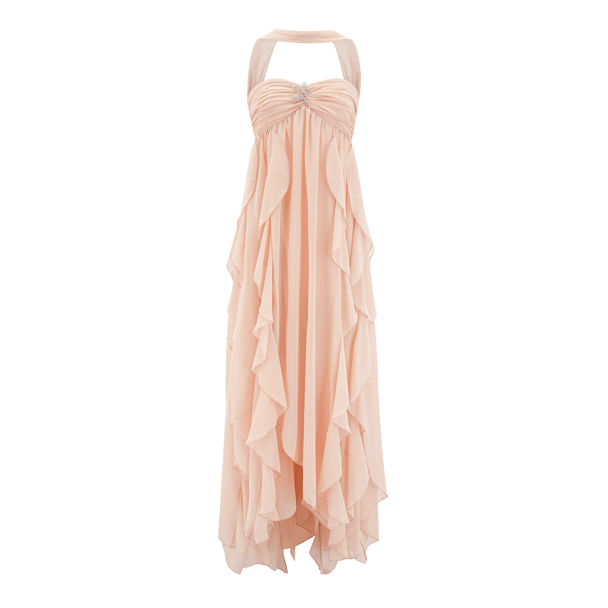 Mariah Pink Chiffon Ruffle Halterneck Maxi Dress (Final Sale-US Only)