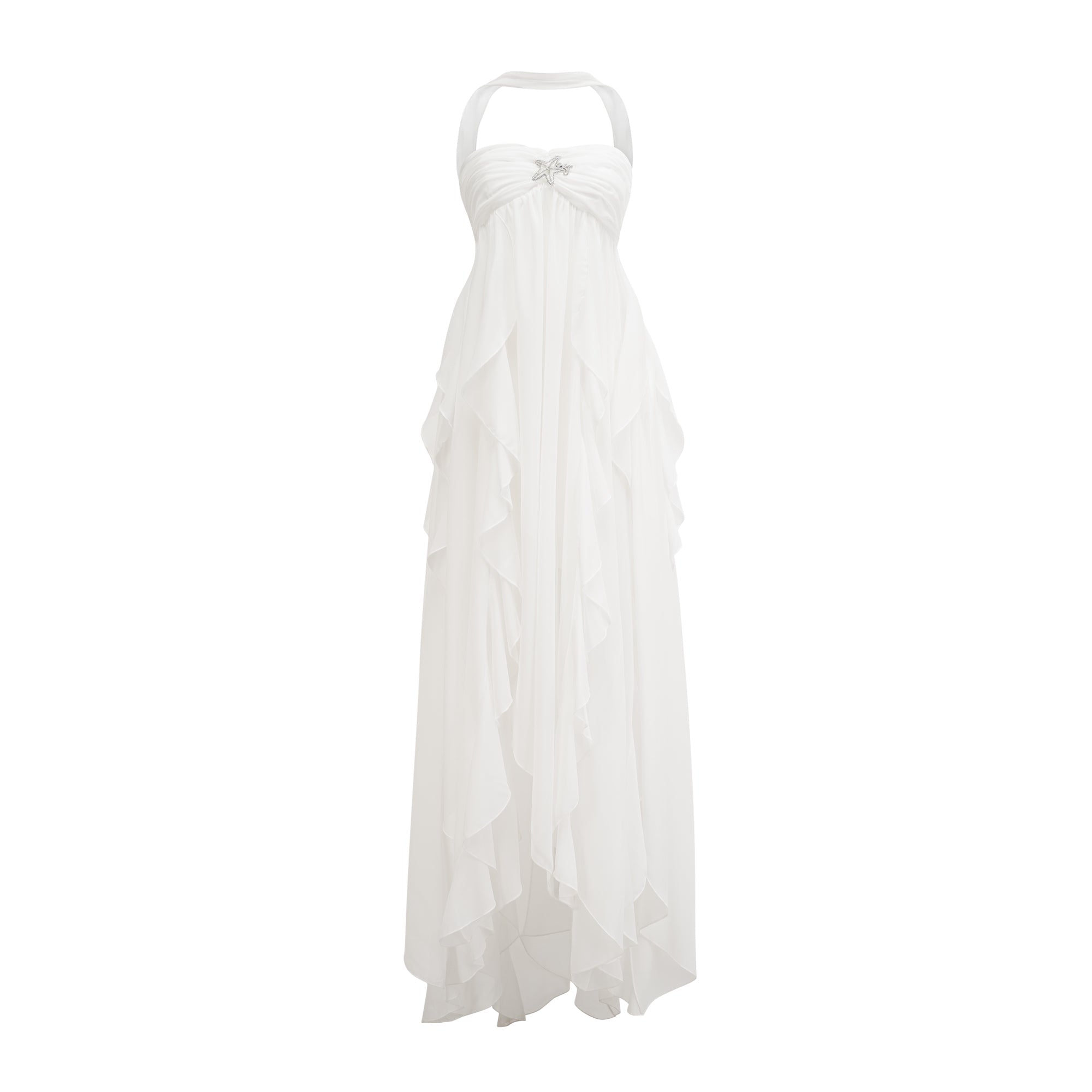 Mariah pink chiffon ruffle halter neck maxi dress