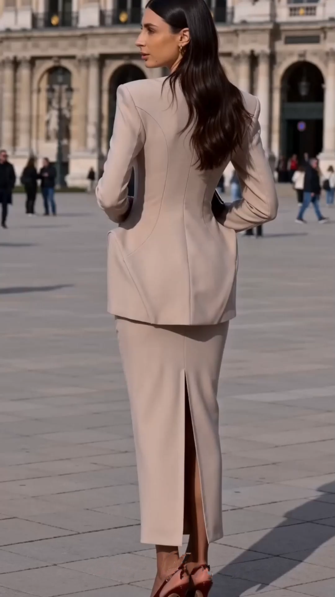 marietta neutral structured blazer & pencil midi skirt set