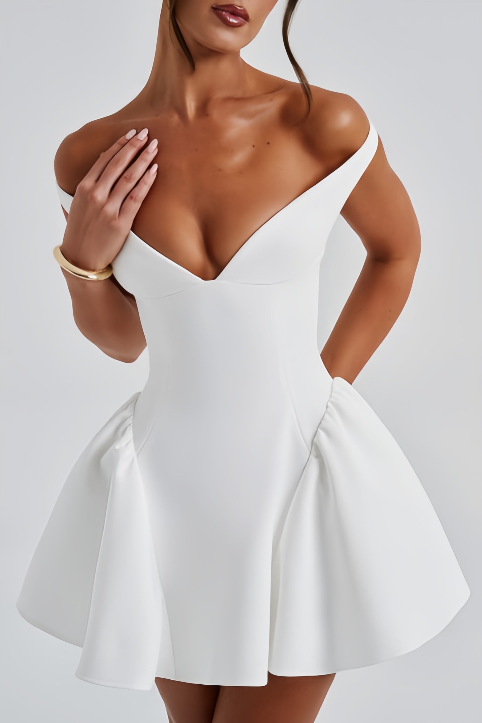 Ifig White V-neck Corset Mini Dress