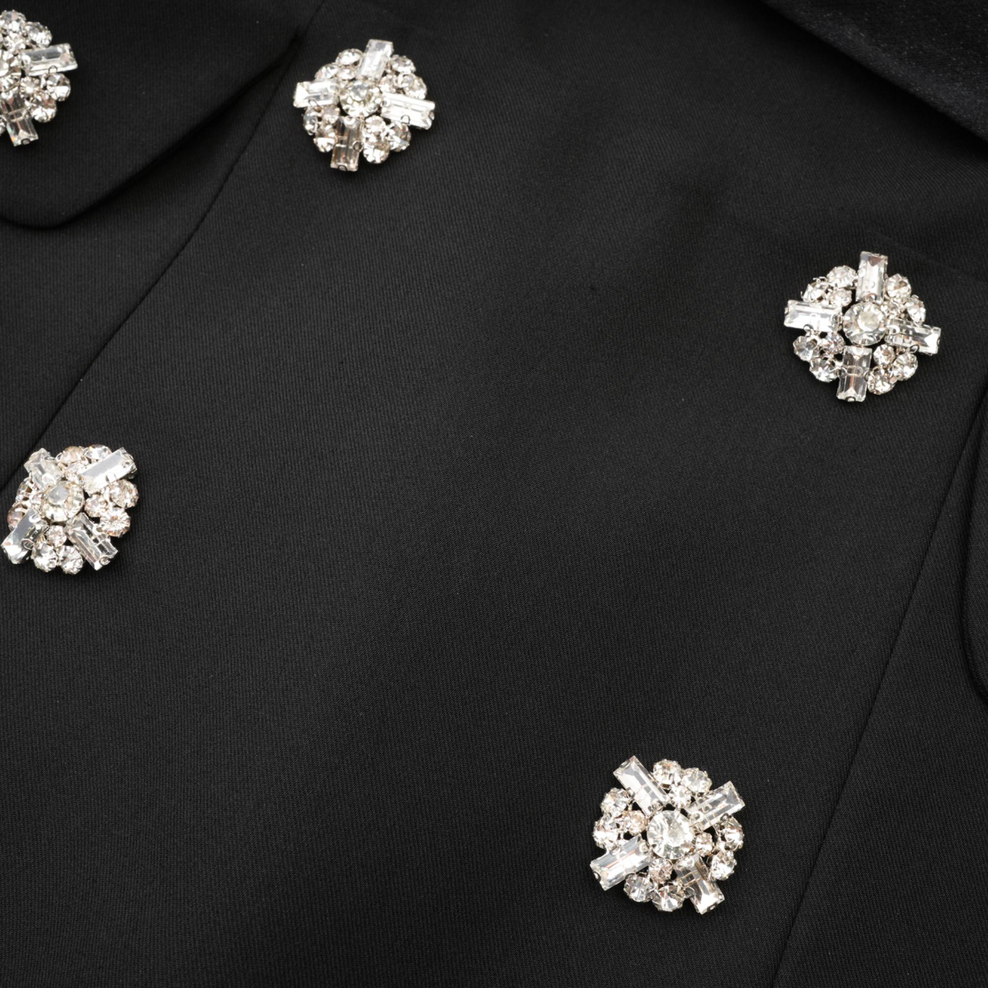 Mealla black crystal-button flared mini dress