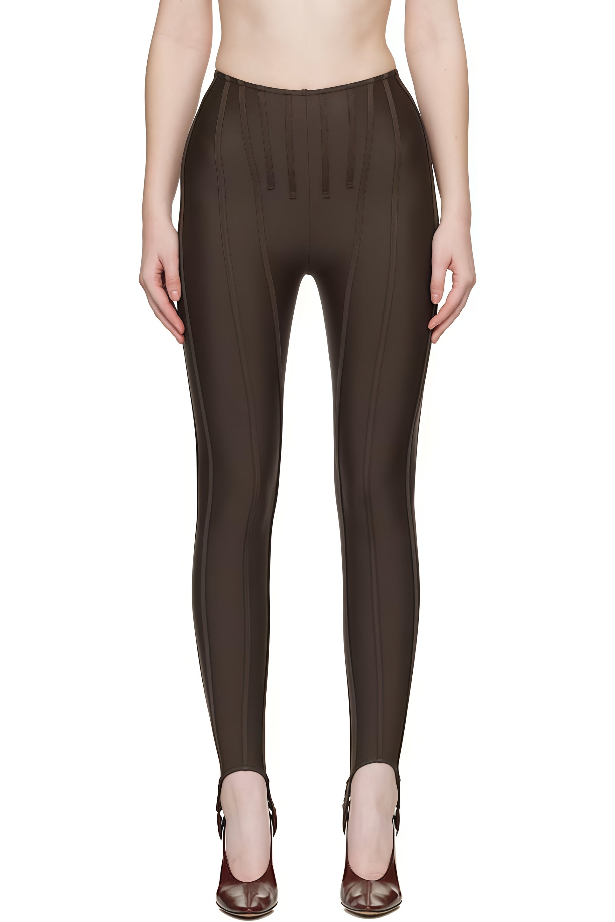 Cordelia Brown Decorative Stitching Leggings