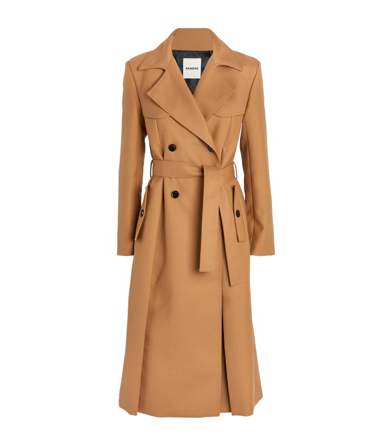 SANDRO  Wool-Blend Trench Coat - Brown