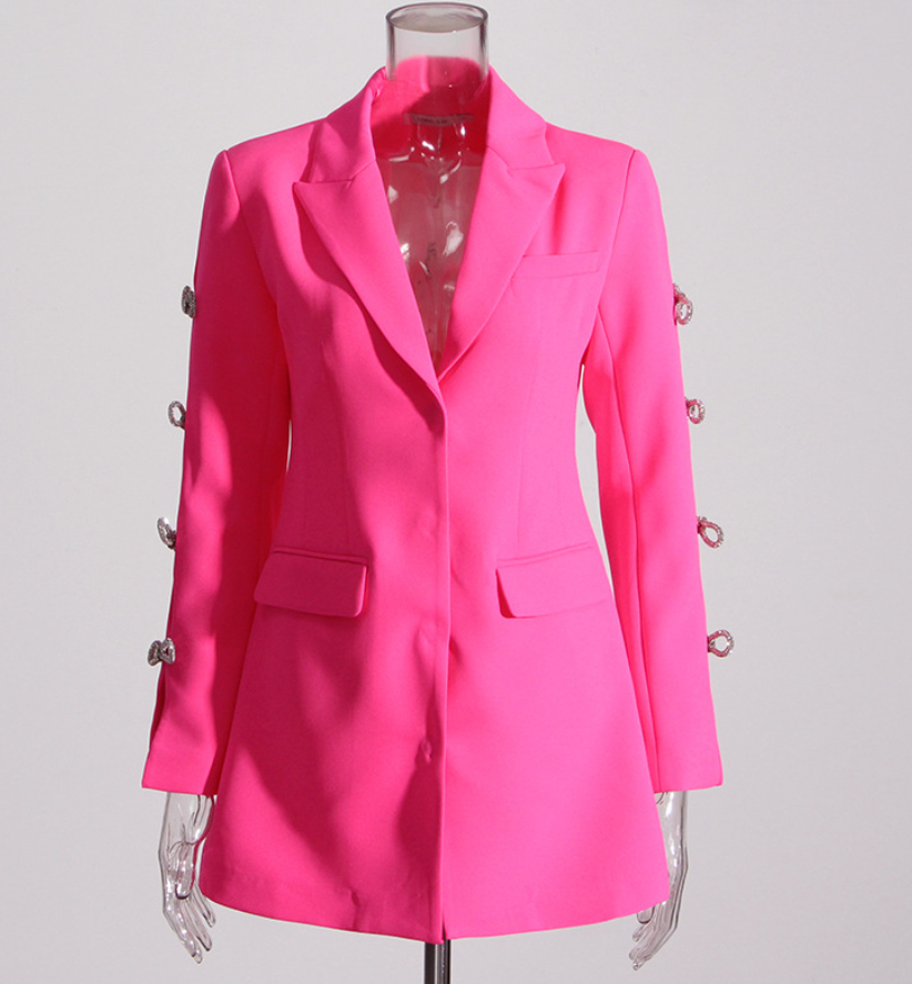 Blazer Dress with Sleeve Cuts - Fuchsia