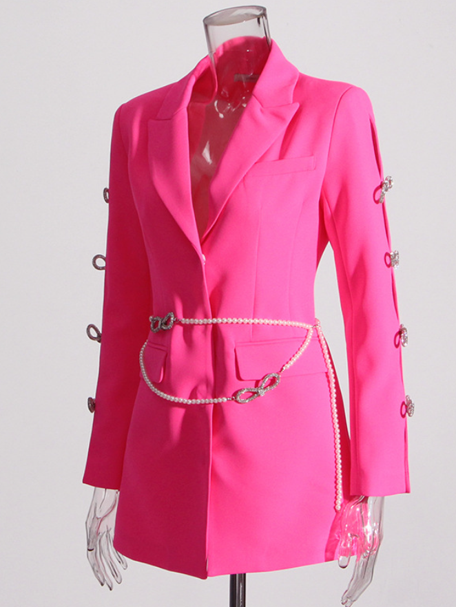 Blazer Dress with Sleeve Cuts - Fuchsia