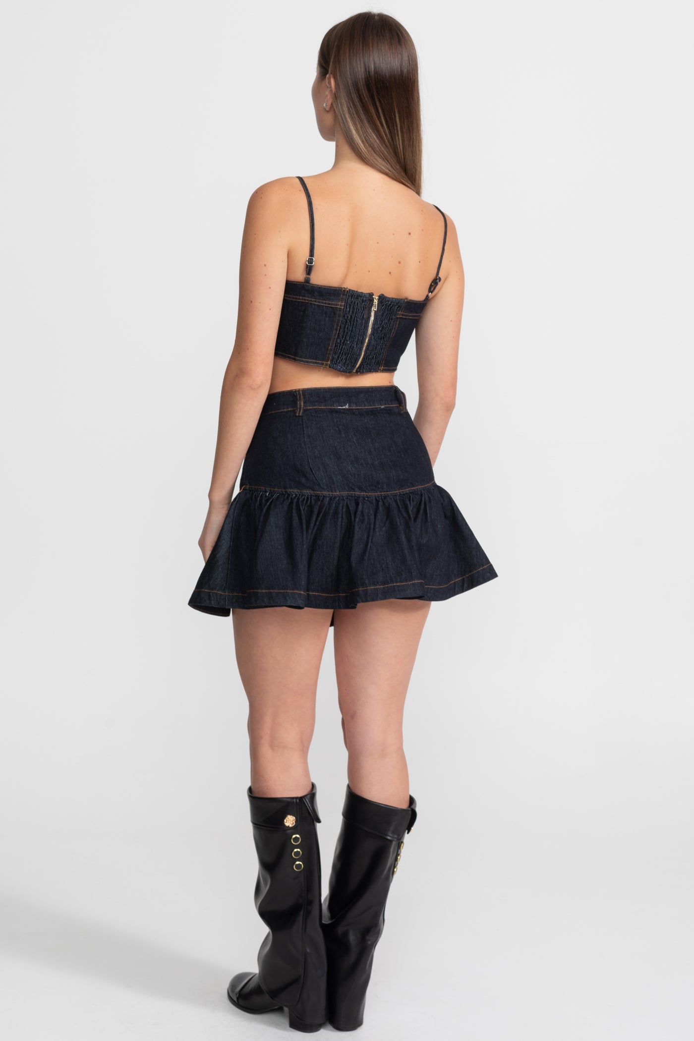 Denim Bustier Co-ord Set With Contrasting Stitching – Indigo