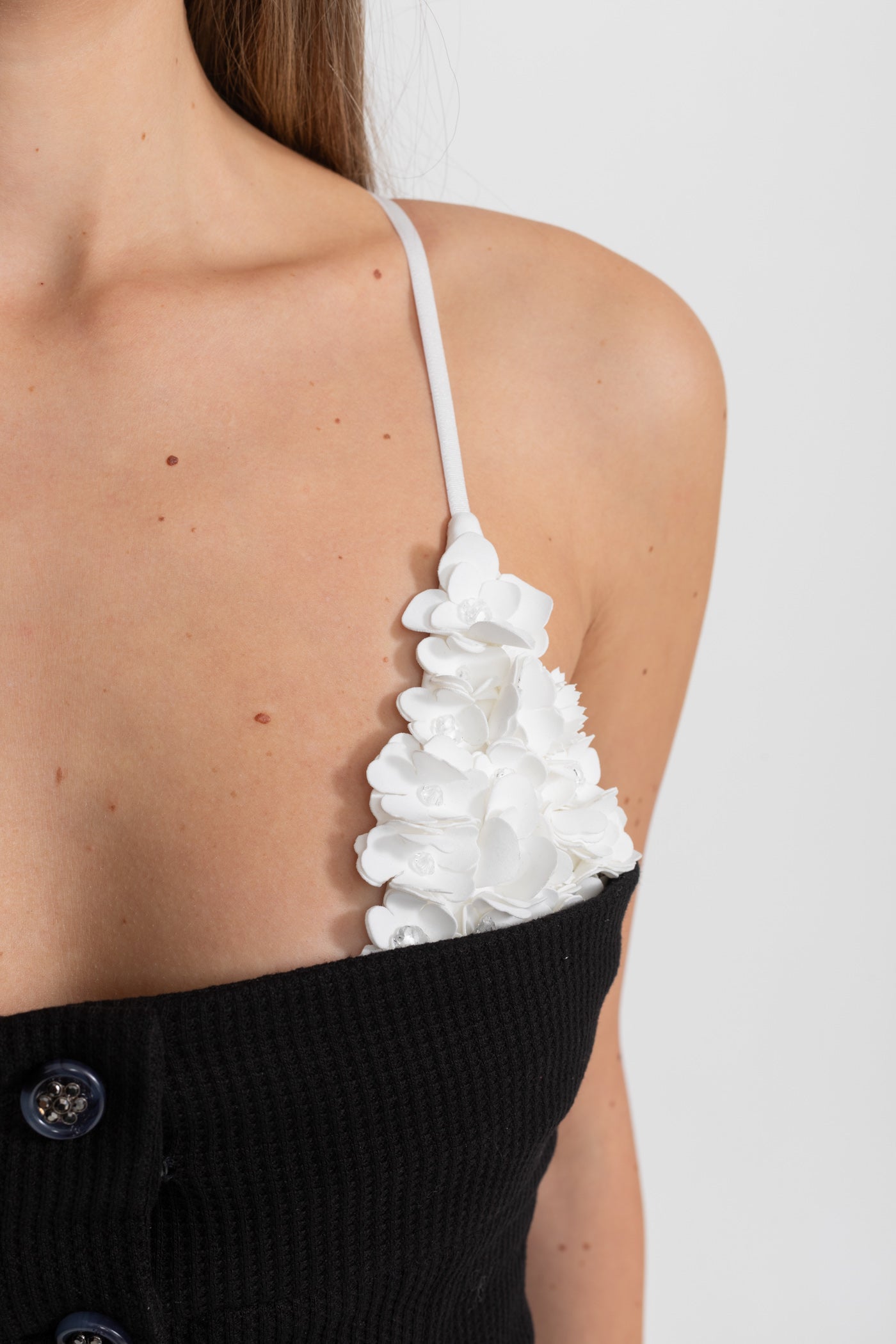 Contrast Floral Appliqué Bustier Top – Black/White