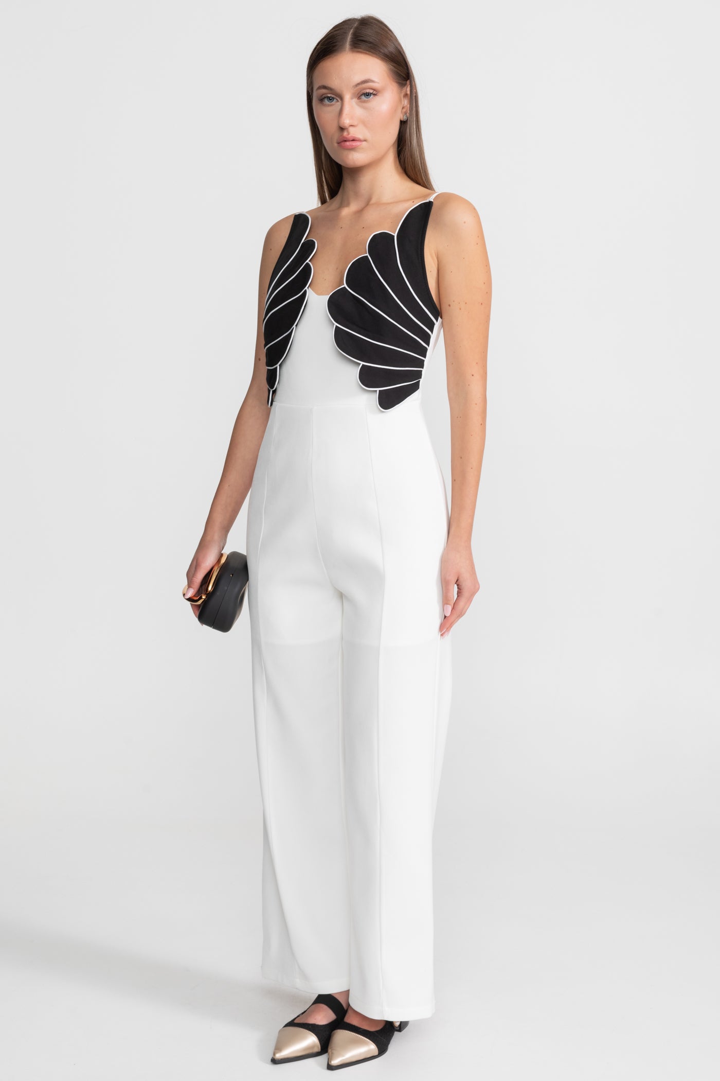 Wing Detail Jumpsuit – White & Black