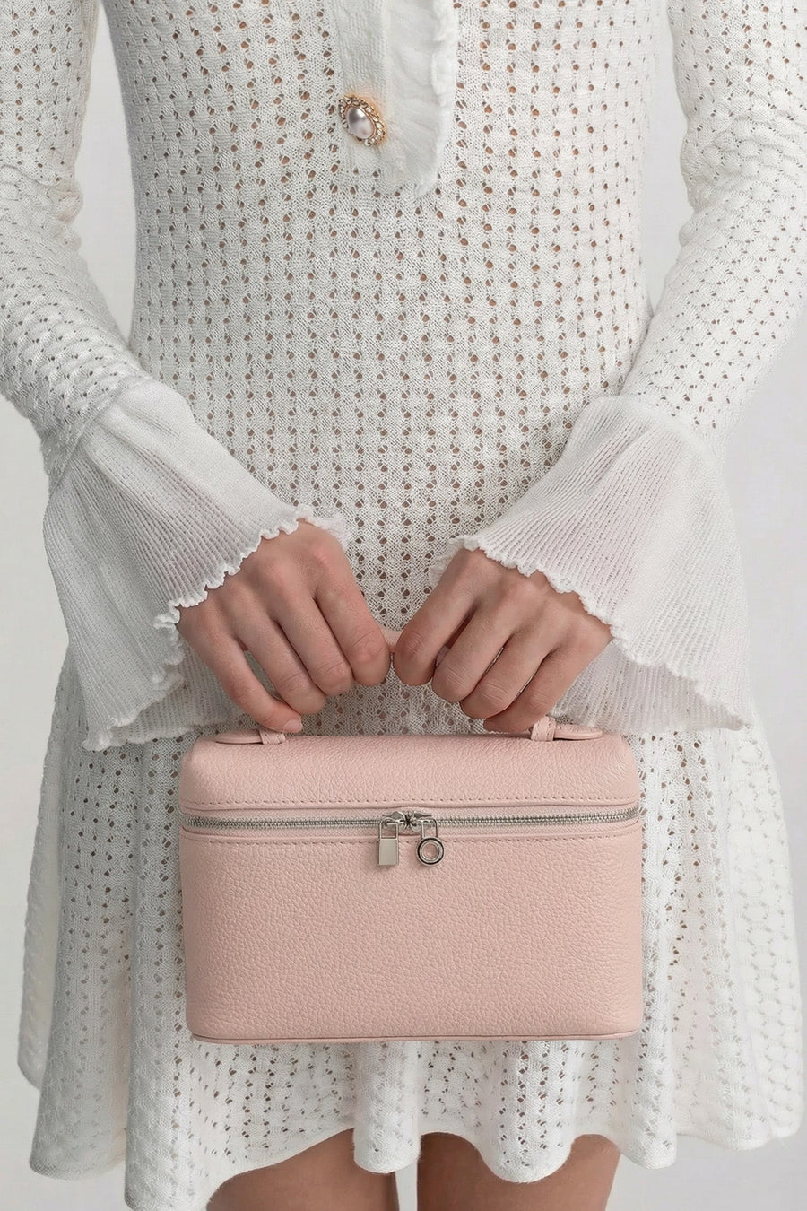 Structured Vanity Bag With Top Handle - Pink