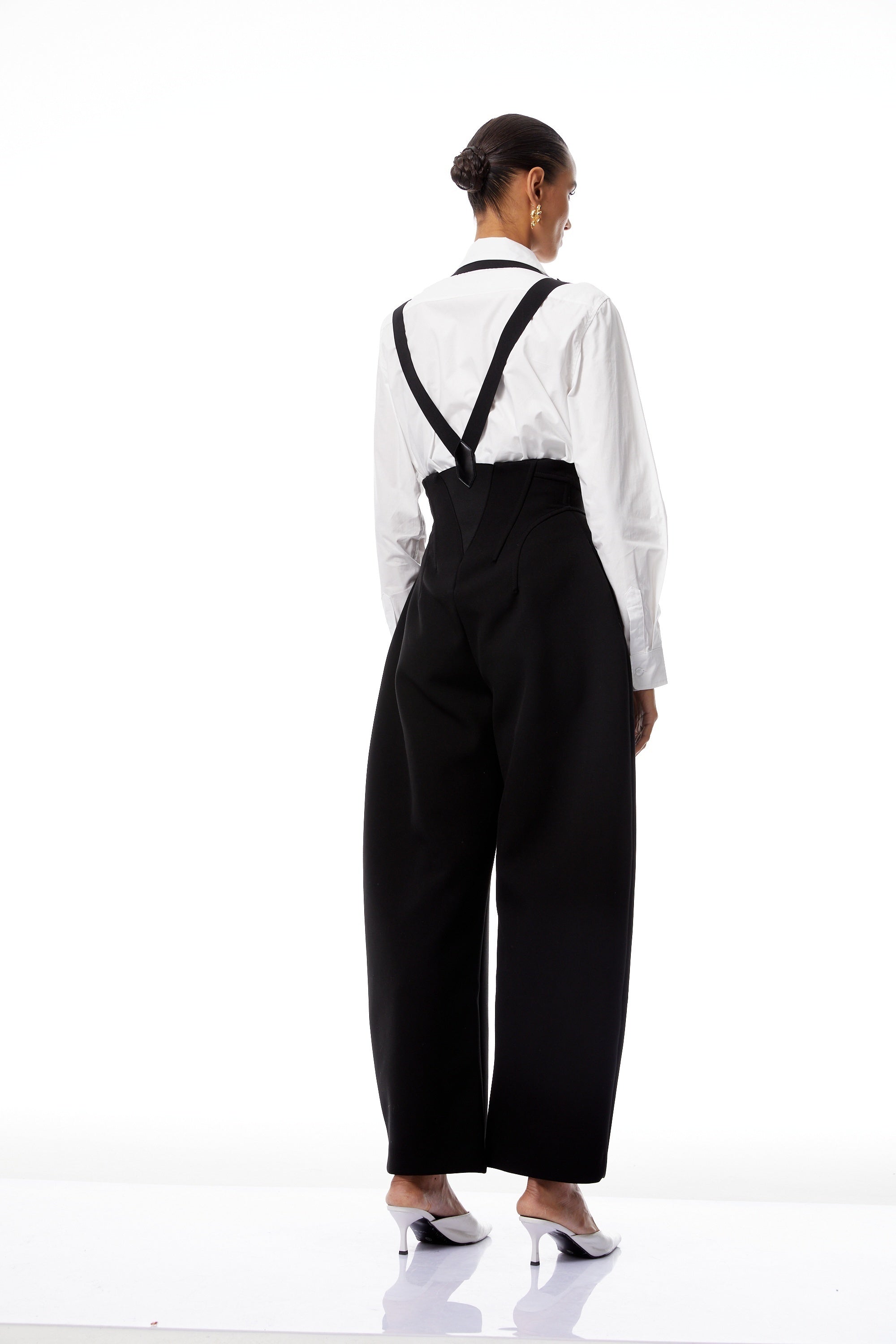 Ivona Black Boned Bodice Wide Leg Overalls