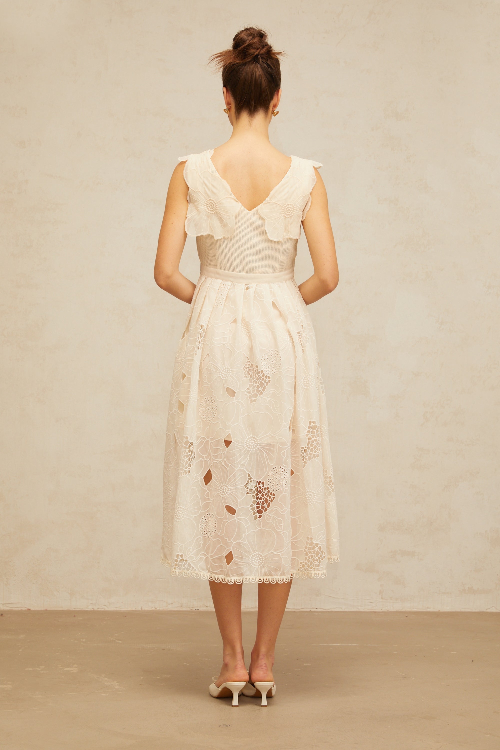 Anaïs neutrals beaded floral-embroidered midi dress