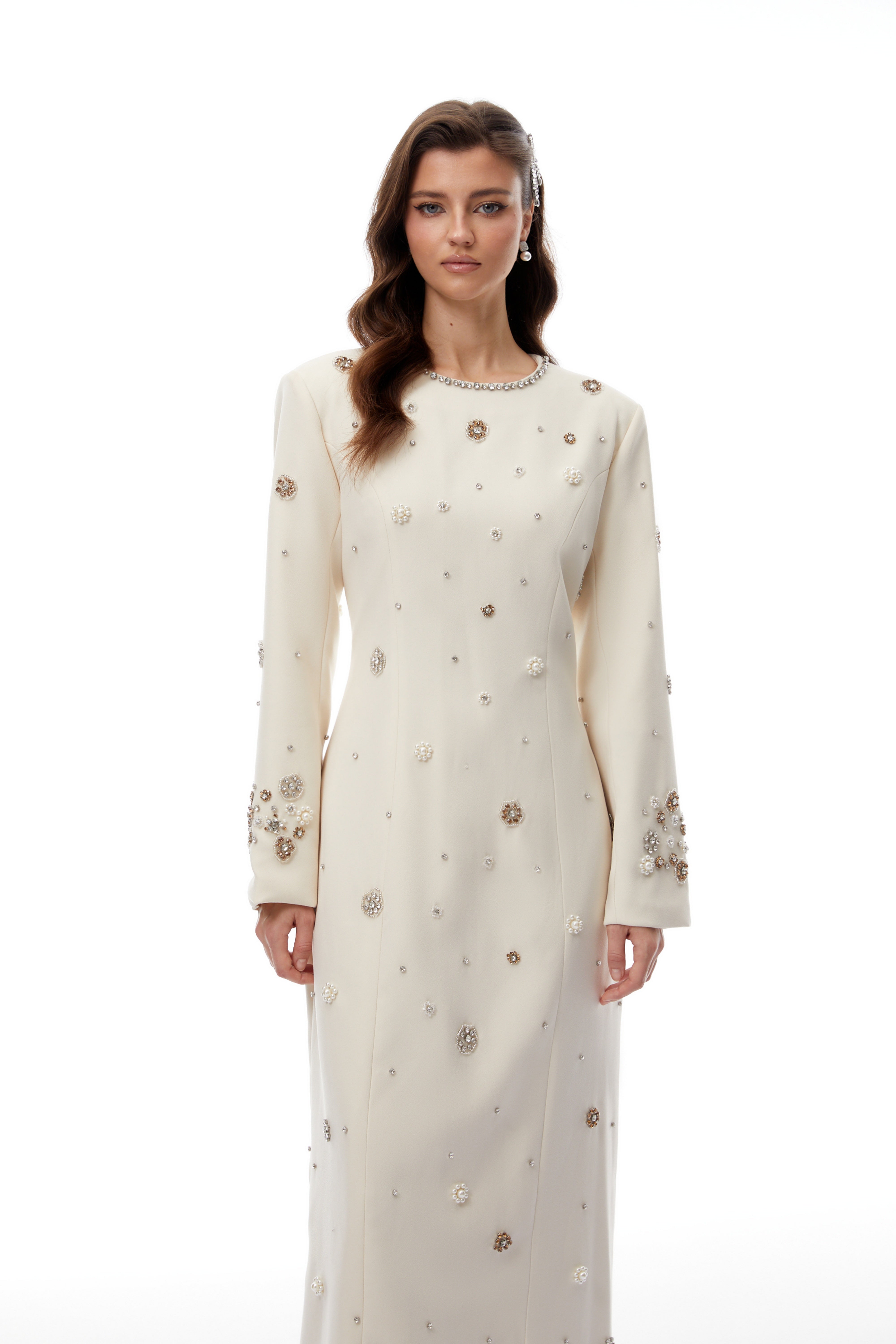 Peyton Cream White Fully Embellished Maxi Dress (Final Sale-US Only)