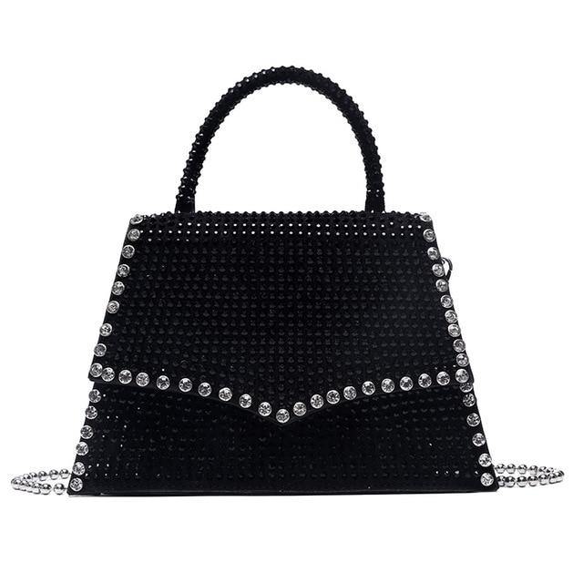 Luxury Vegan Leather Diamonds Handbag - Black