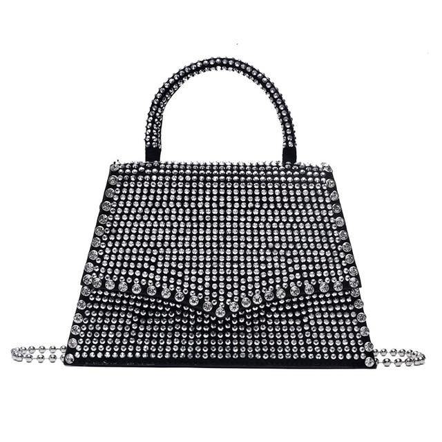 Luxury Vegan Leather Diamonds Handbag - Black